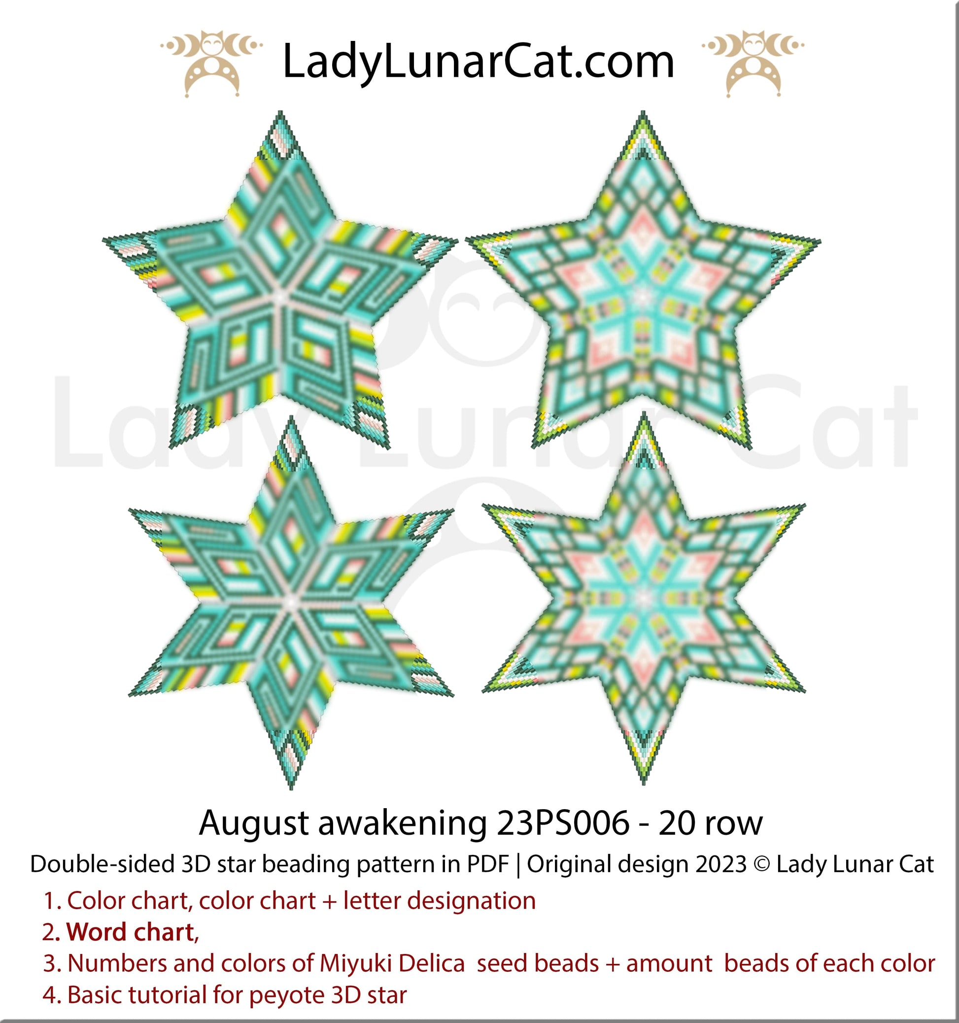 Copy of Peyote star pattern for beading - Summer 23PS00314 rows LadyLunarCat