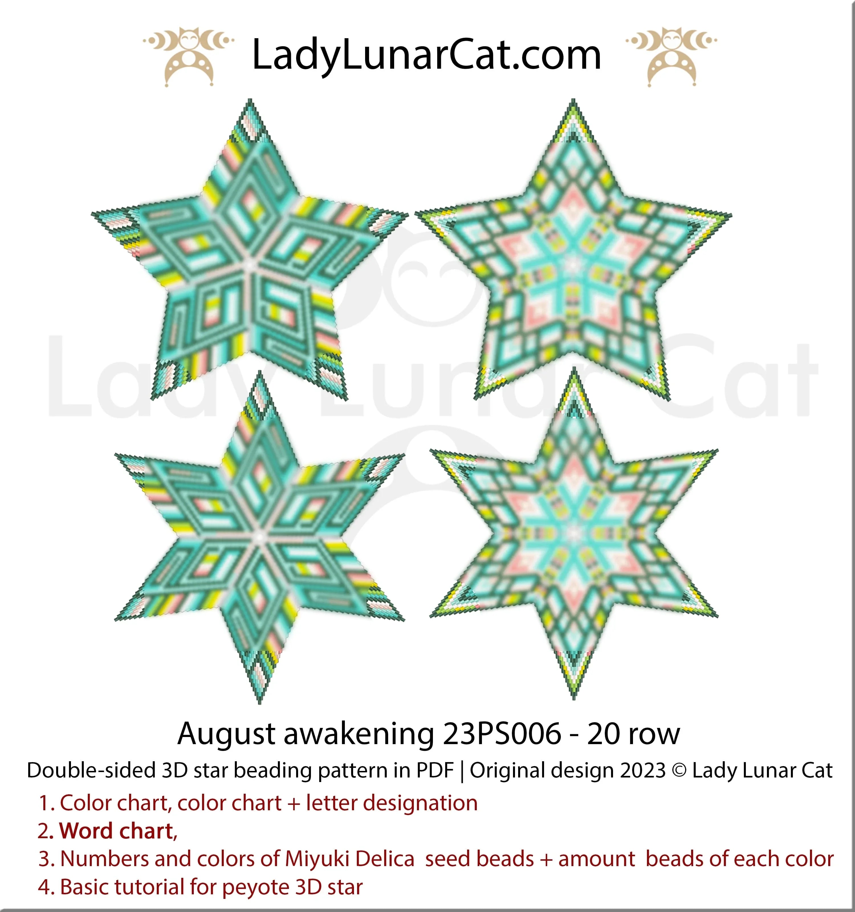 August Awakening beaded star colorway 2 - sea breeze teal peyote pattern LadyLunarCat