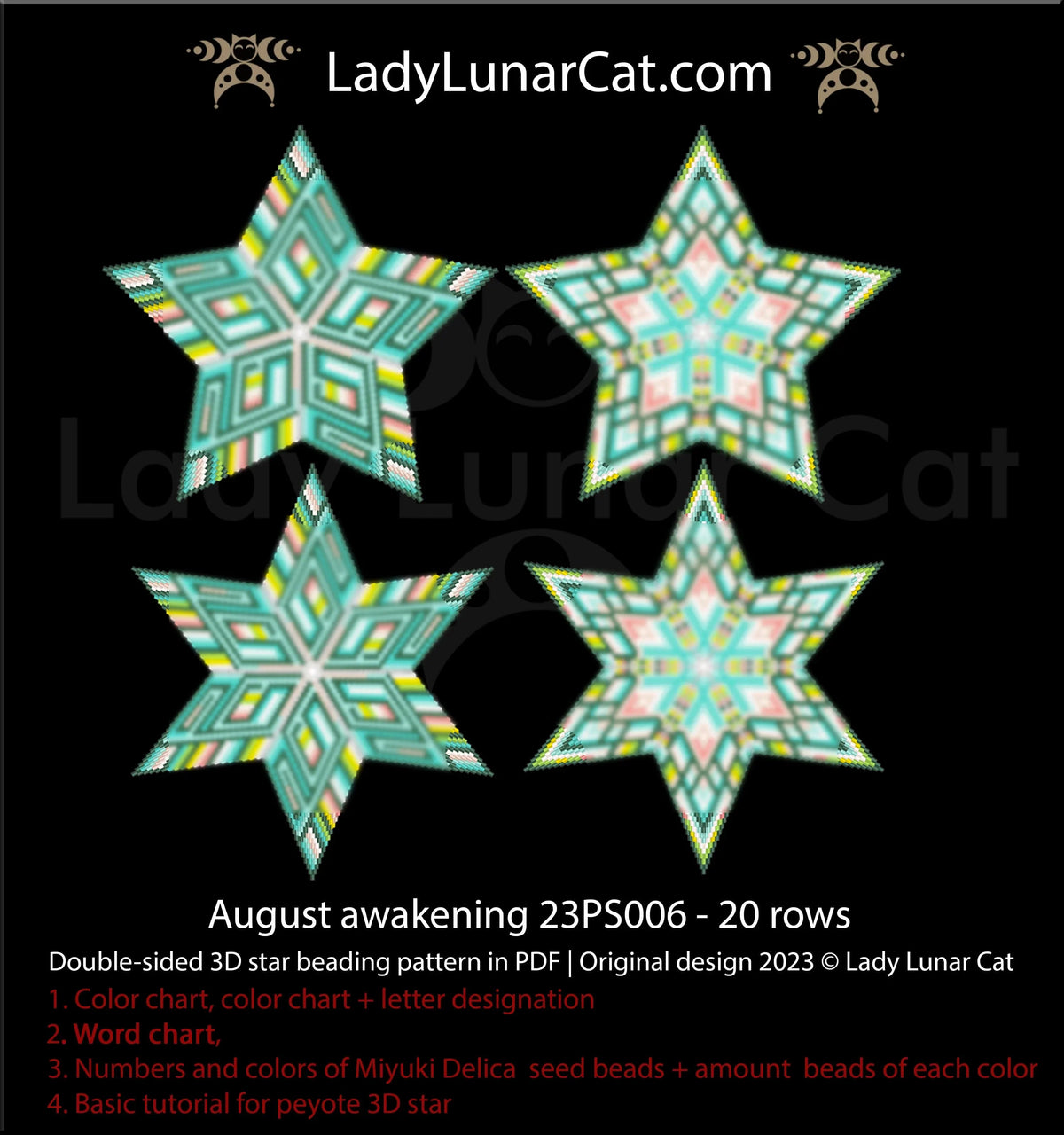 August Awakening peyote star - word chart and color legend included PDF LadyLunarCat