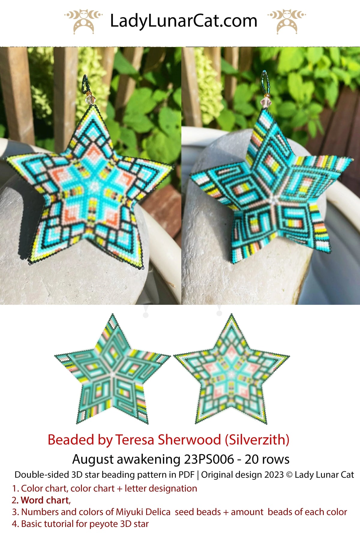 August Awakening beaded star lifestyle - finished ornament summer decor LadyLunarCat