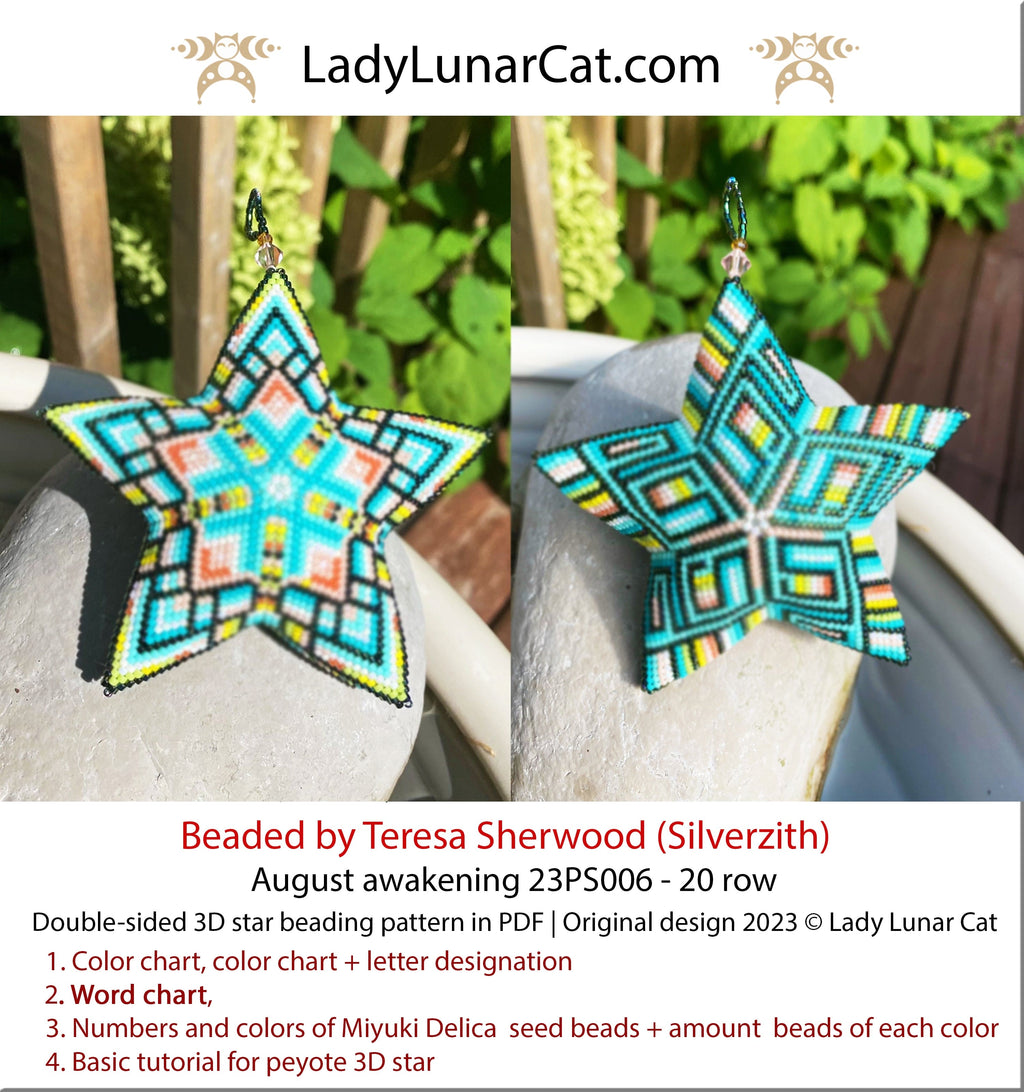 Peyote star pattern for beading - August awakening 23PS006 20 rows LadyLunarCat