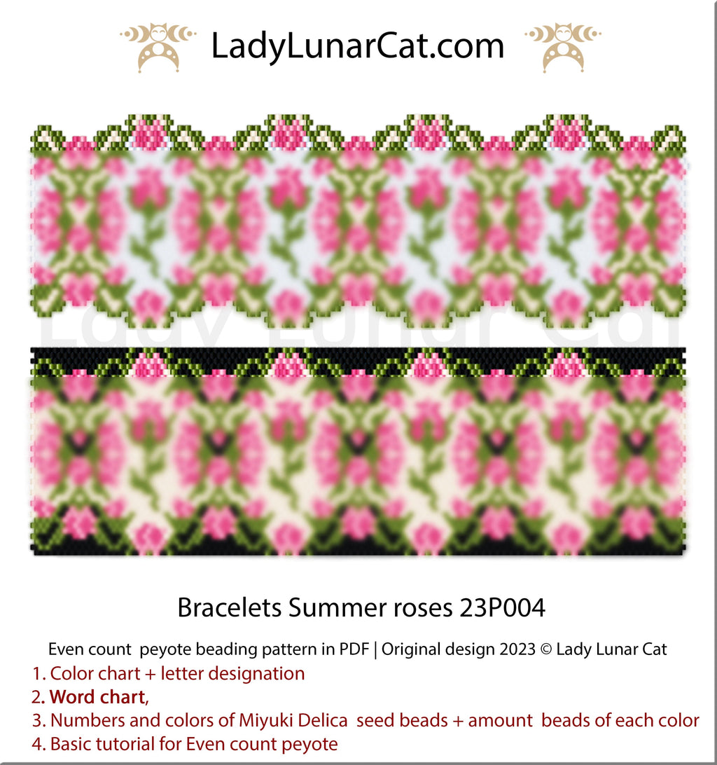 Copy of Even count peyote bracelet pattern Spring roses 23P002 LadyLunarCat