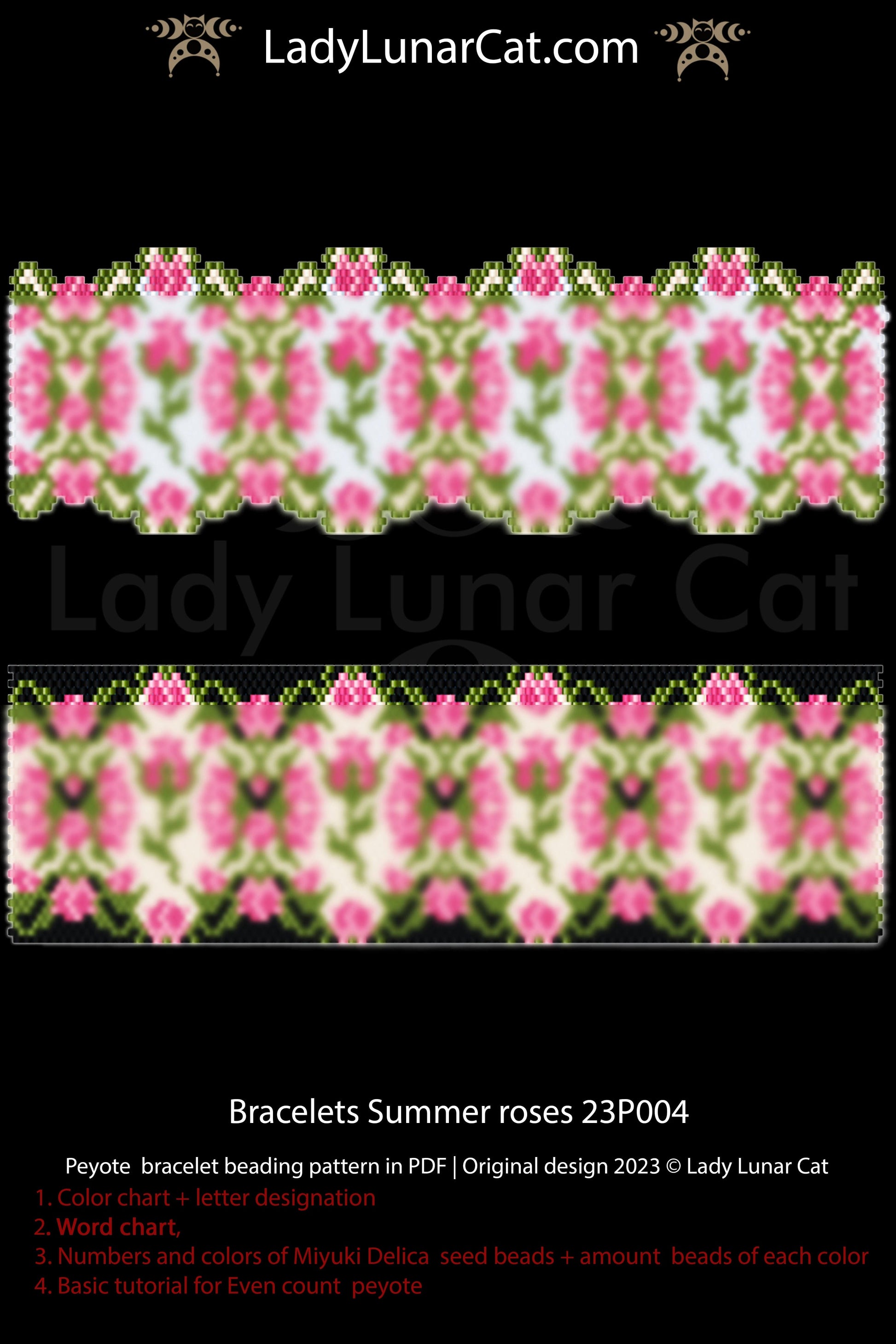 Copy of Even count peyote bracelet pattern Spring roses 23P002 LadyLunarCat
