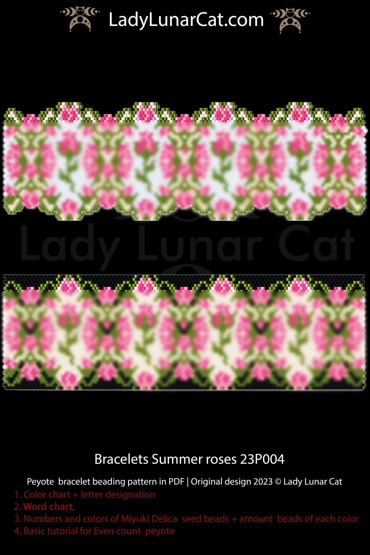 Summer Roses peyote bracelet colorway 2 - summer floral tones 39 beads wide LadyLunarCat