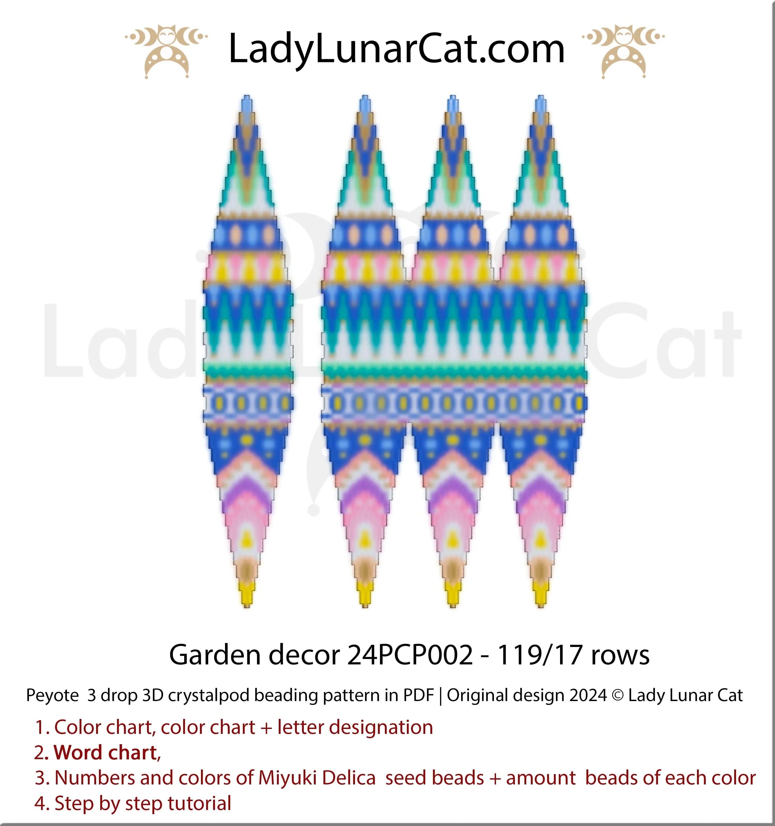 Garden Decor crystalpod beading - peyote 3 drop pod 119 beads colorful design LadyLunarCat
