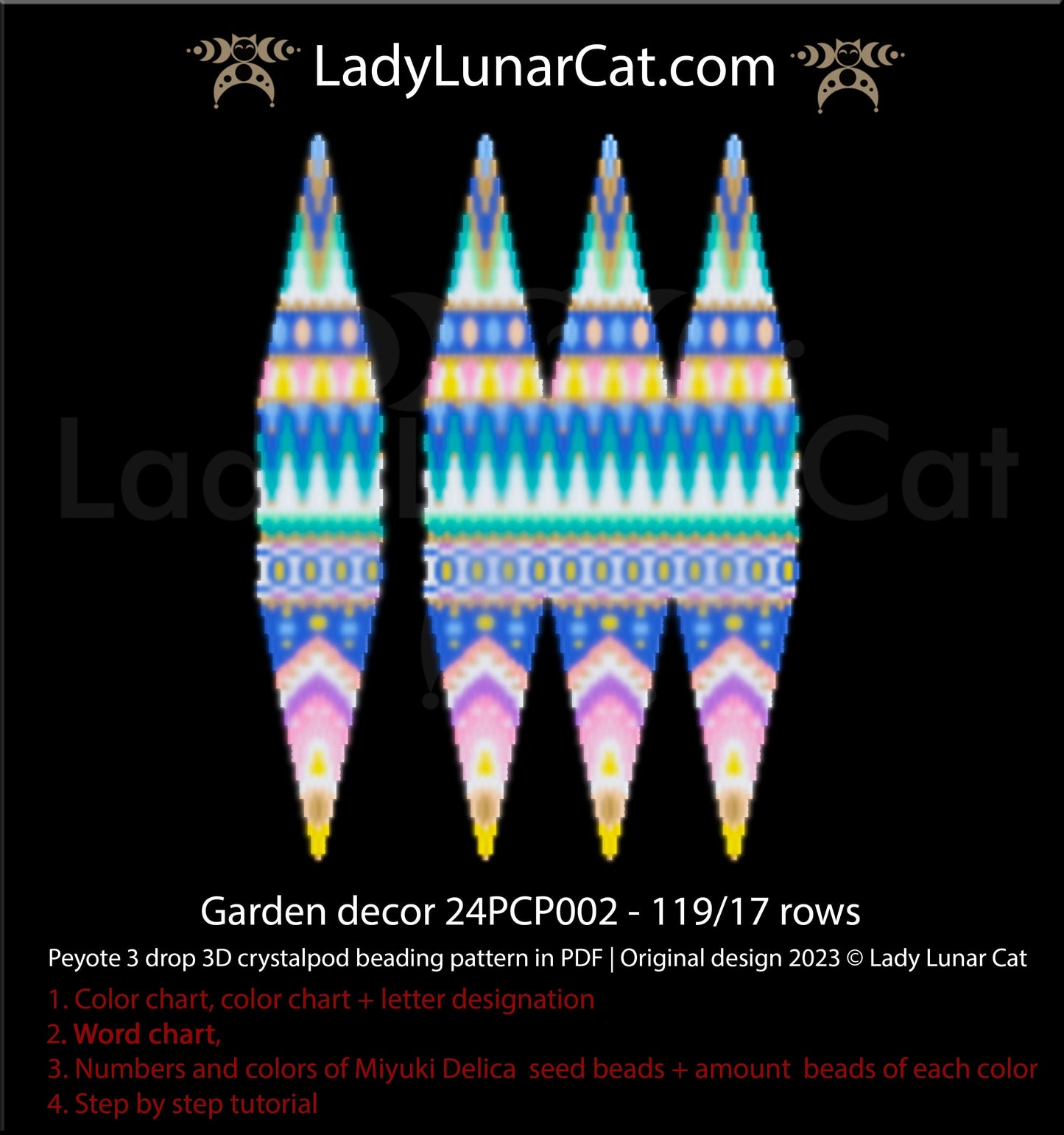 Peyote 3drop pod pattern or crystalpod pattern for beading Sunflower 23PCP012 (Copy) LadyLunarCat