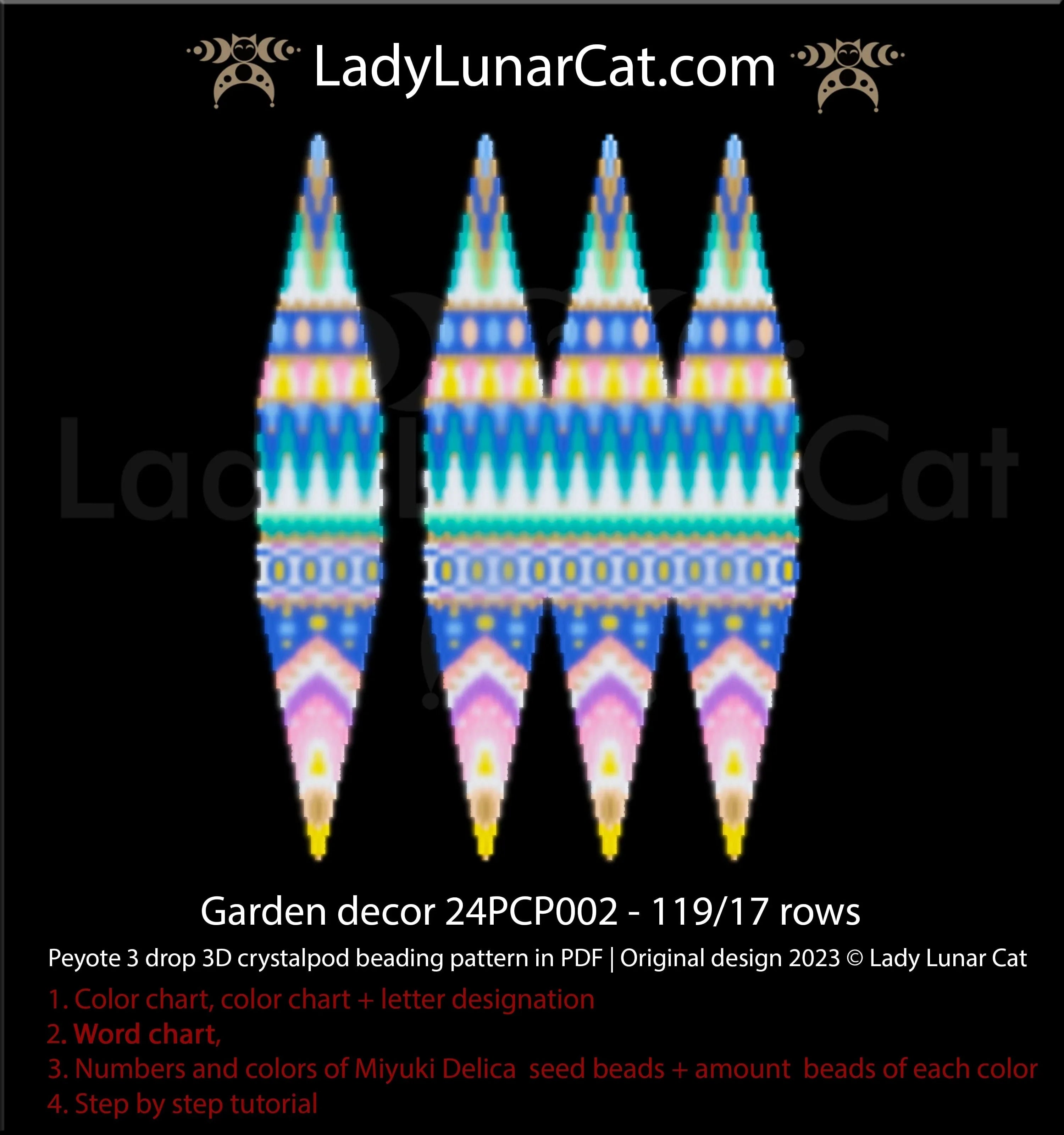Garden Decor peyote crystalpod pattern - 3D beaded pod ornament 12 colors vibrant PDF LadyLunarCat