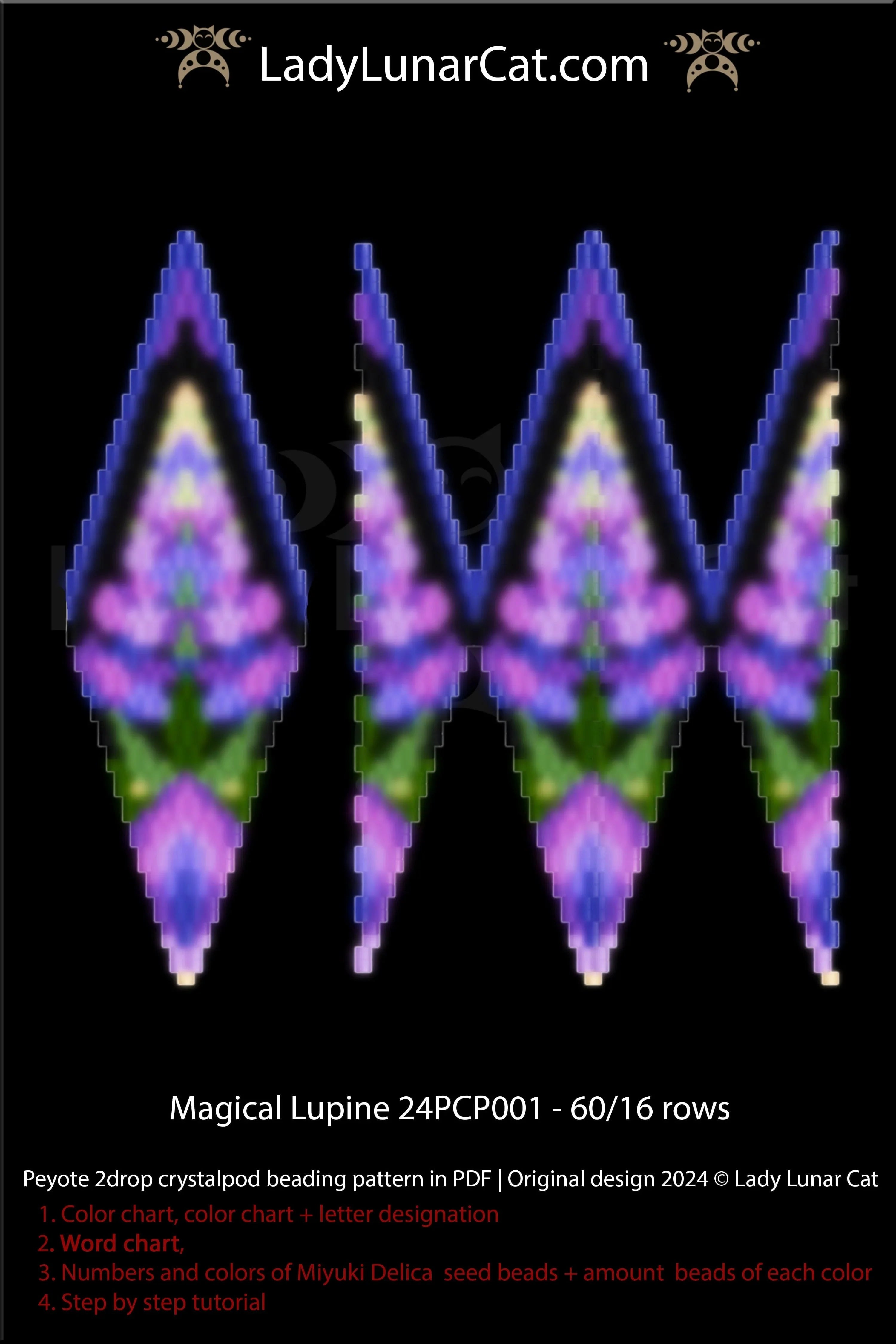 Peyote pod pattern PDF - Magical Lupine floral 3D crystalpod instant download LadyLunarCat