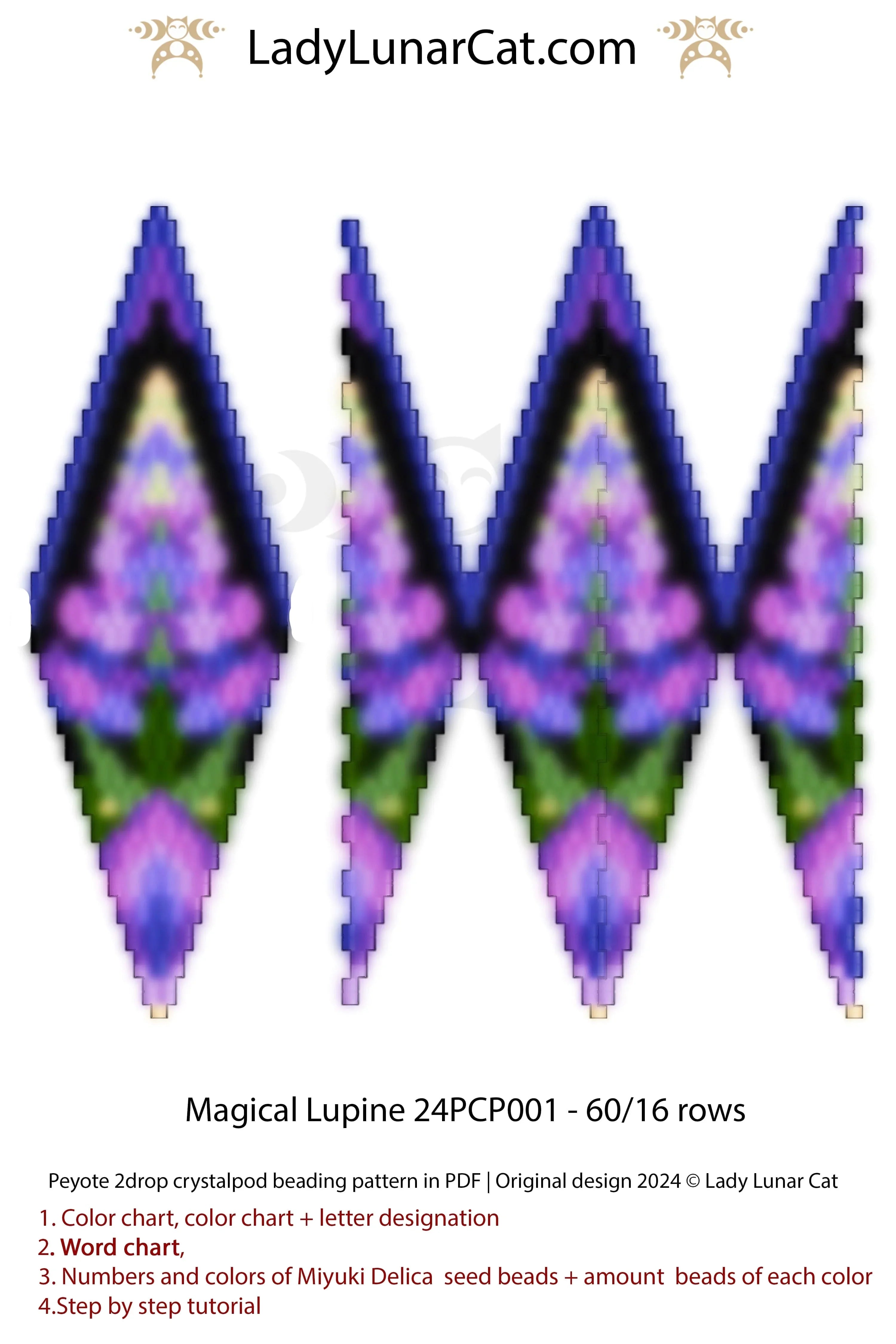 3D beaded pod ornament pattern - Lupine peyote crystalpod beginner tutorial LadyLunarCat
