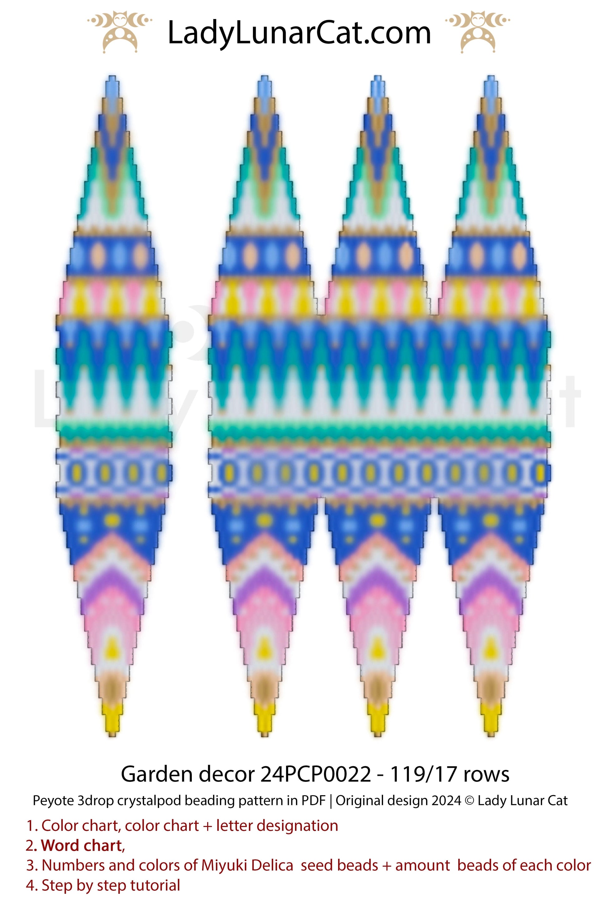 Peyote 3drop pod pattern or crystalpod pattern for beading Sunflower 23PCP012 (Copy) LadyLunarCat