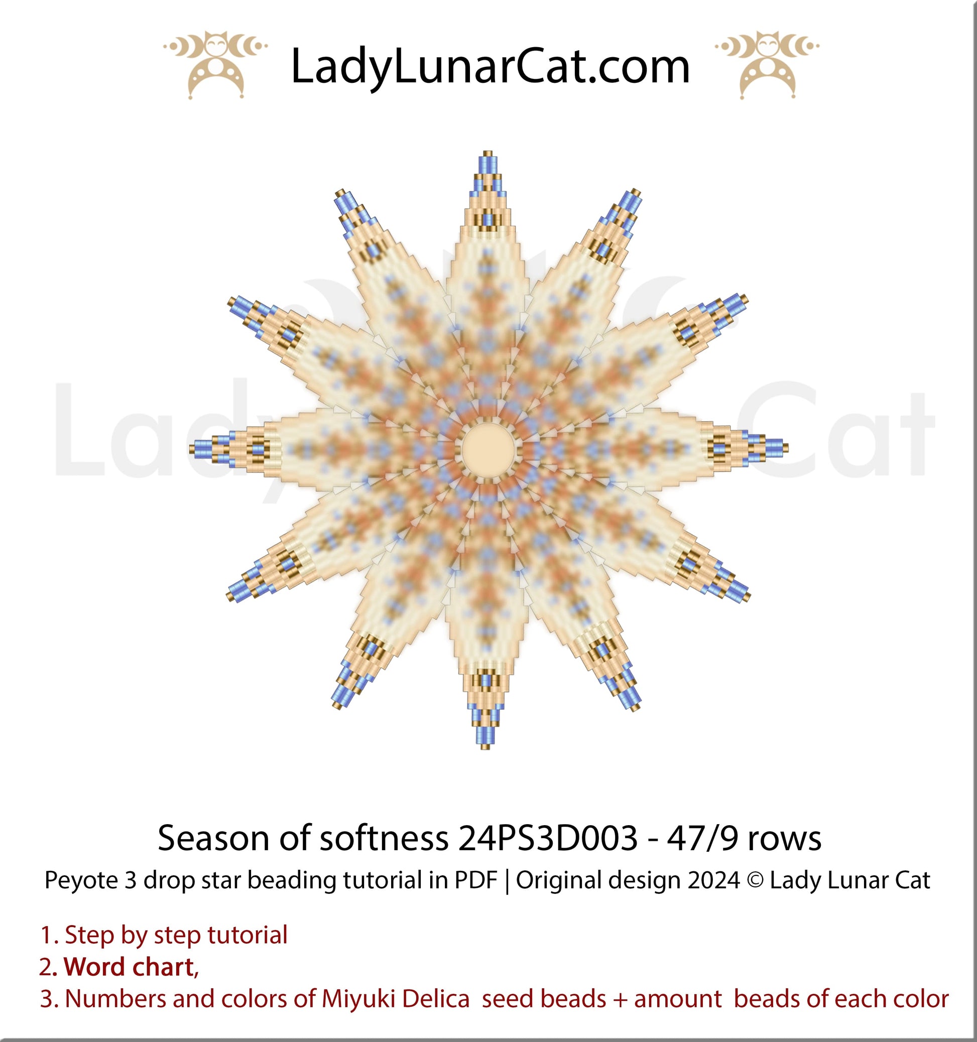 Basic peyote 3 drop star pattern for beading - Beginner-Friendly tutorial LadyLunarCat