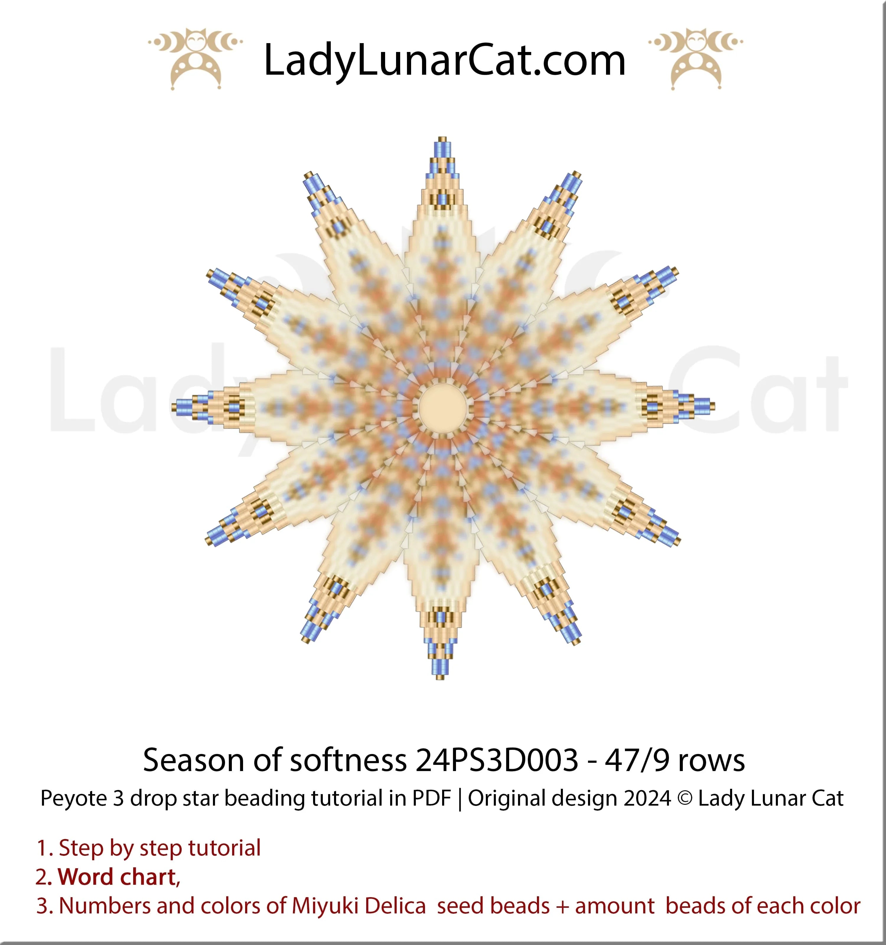 Season of Softness peyote star colorway 3 - serene winter beading PDF LadyLunarCat