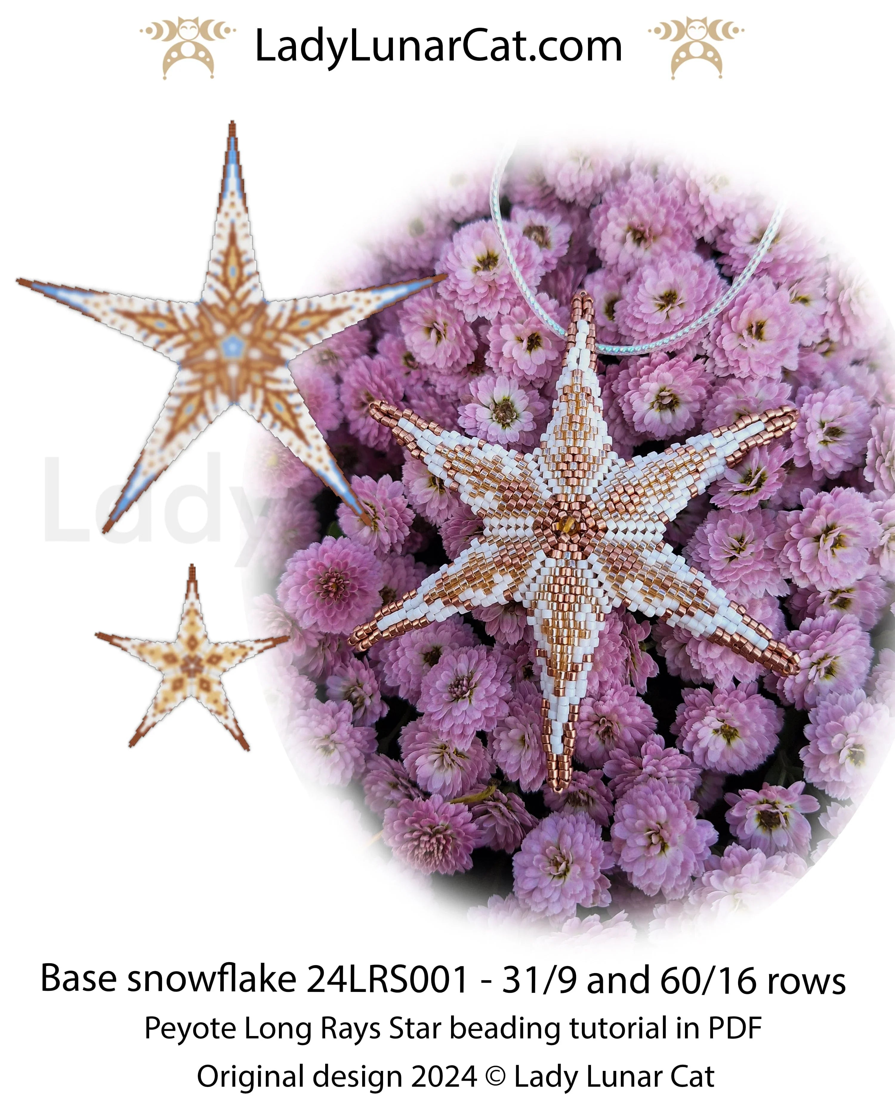 Base Snowflake Long Rays Star - graph chart detail step by step tutorial LadyLunarCat