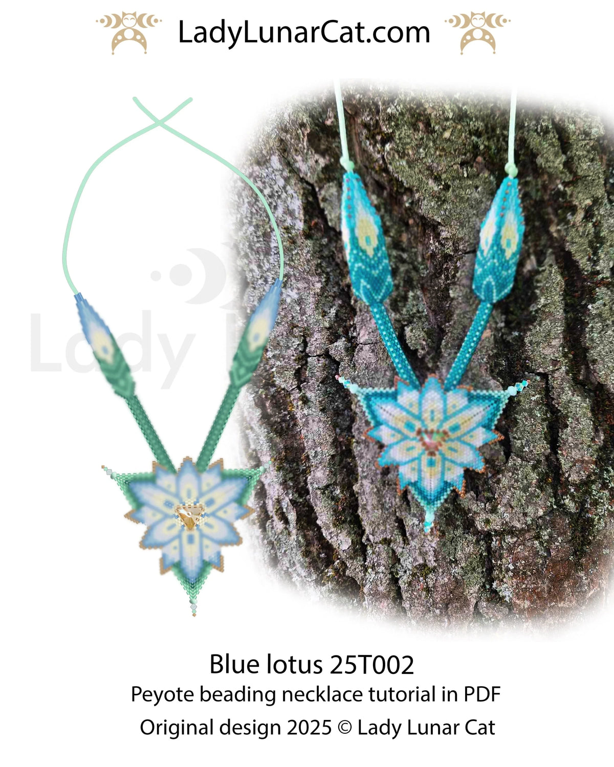 Blue Lotus beaded necklace worn - wearable art floral pendant beginner tutorial LadyLunarCat