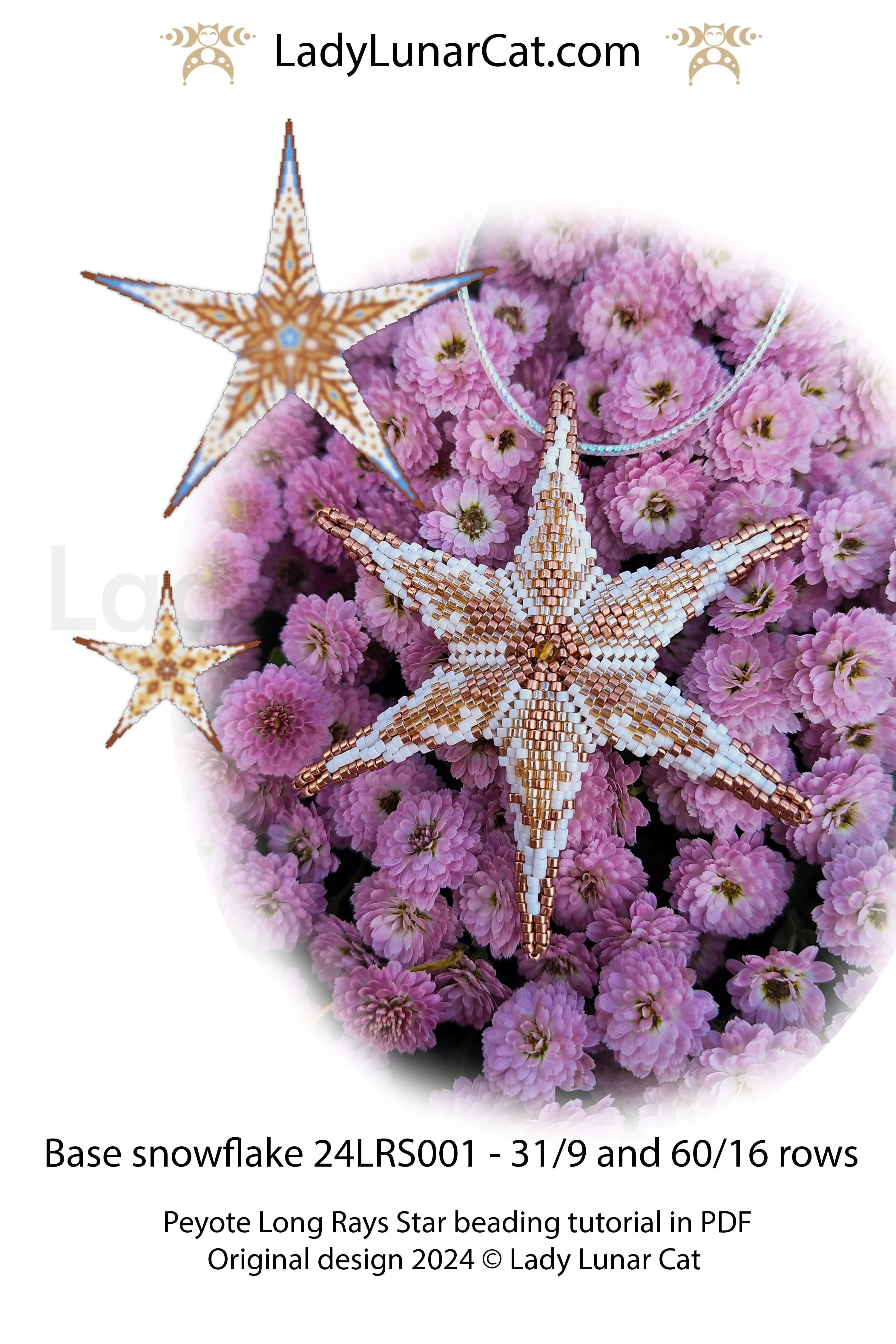 Long Rays Star tutorial page - Base Snowflake illustrated step by step PDF LadyLunarCat