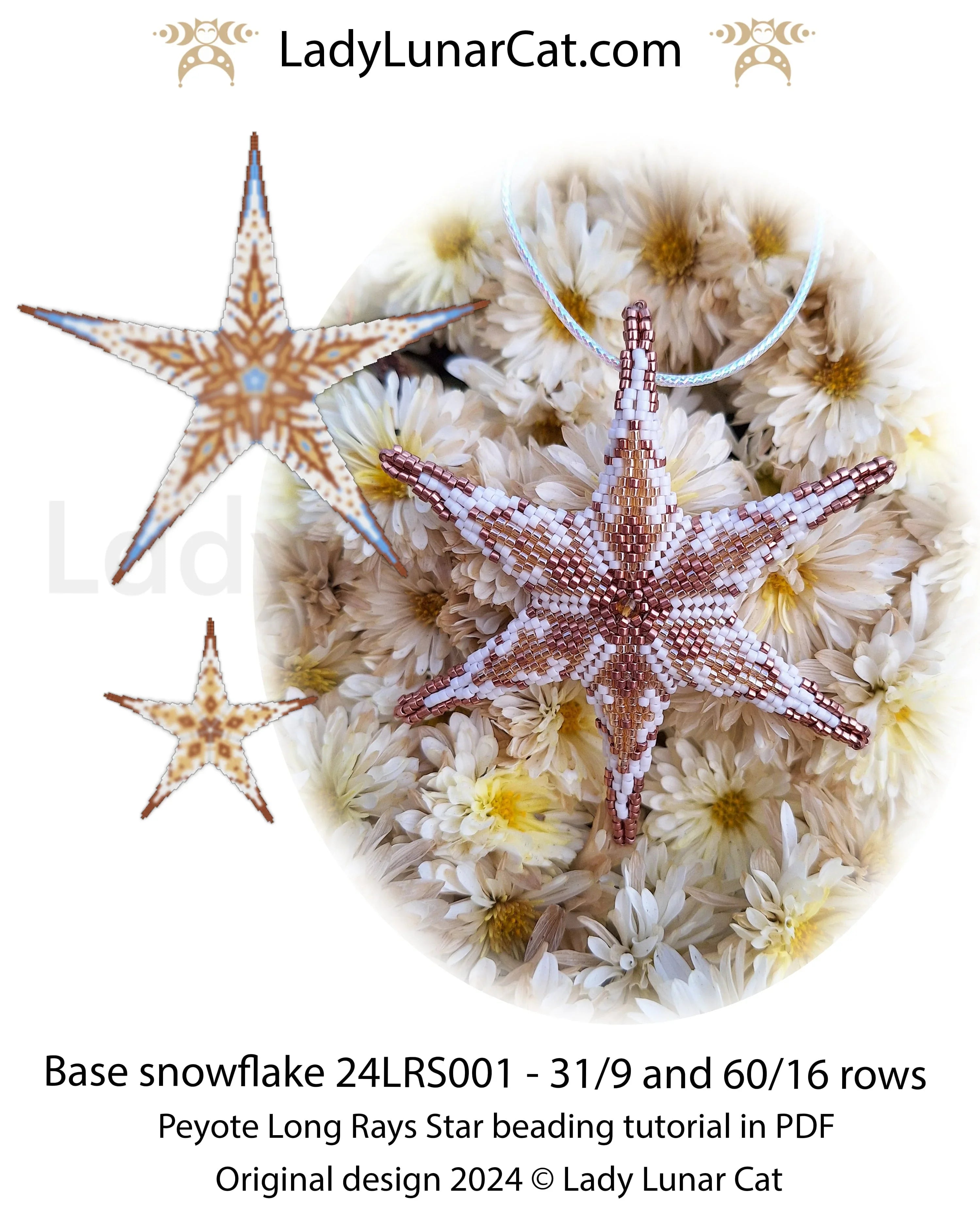 Base Snowflake beaded star ornament - Long Rays Star christmas tree decoration LadyLunarCat