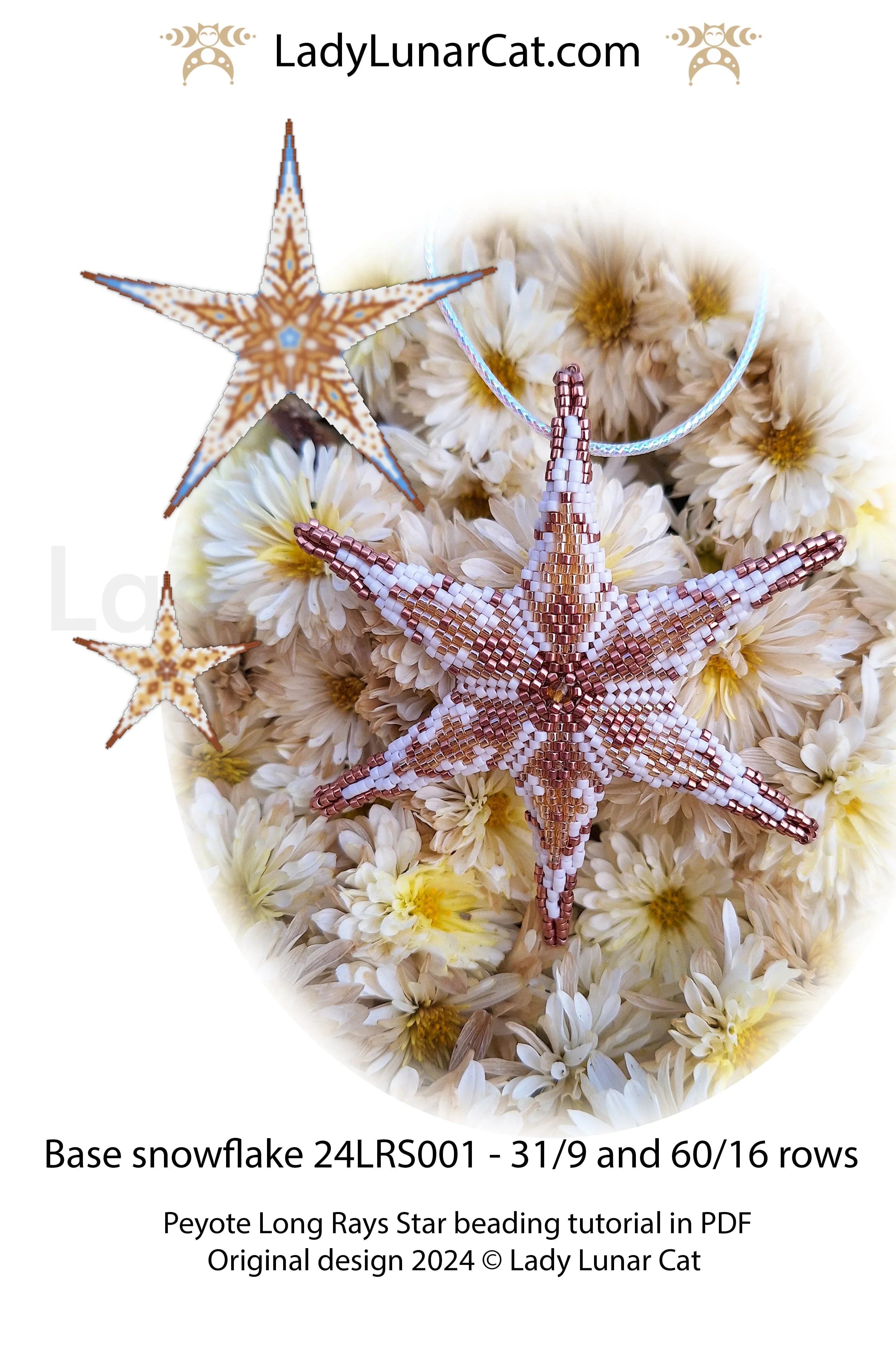 Long Rays Star both sizes - small and large Base Snowflake peyote PDF LadyLunarCat
