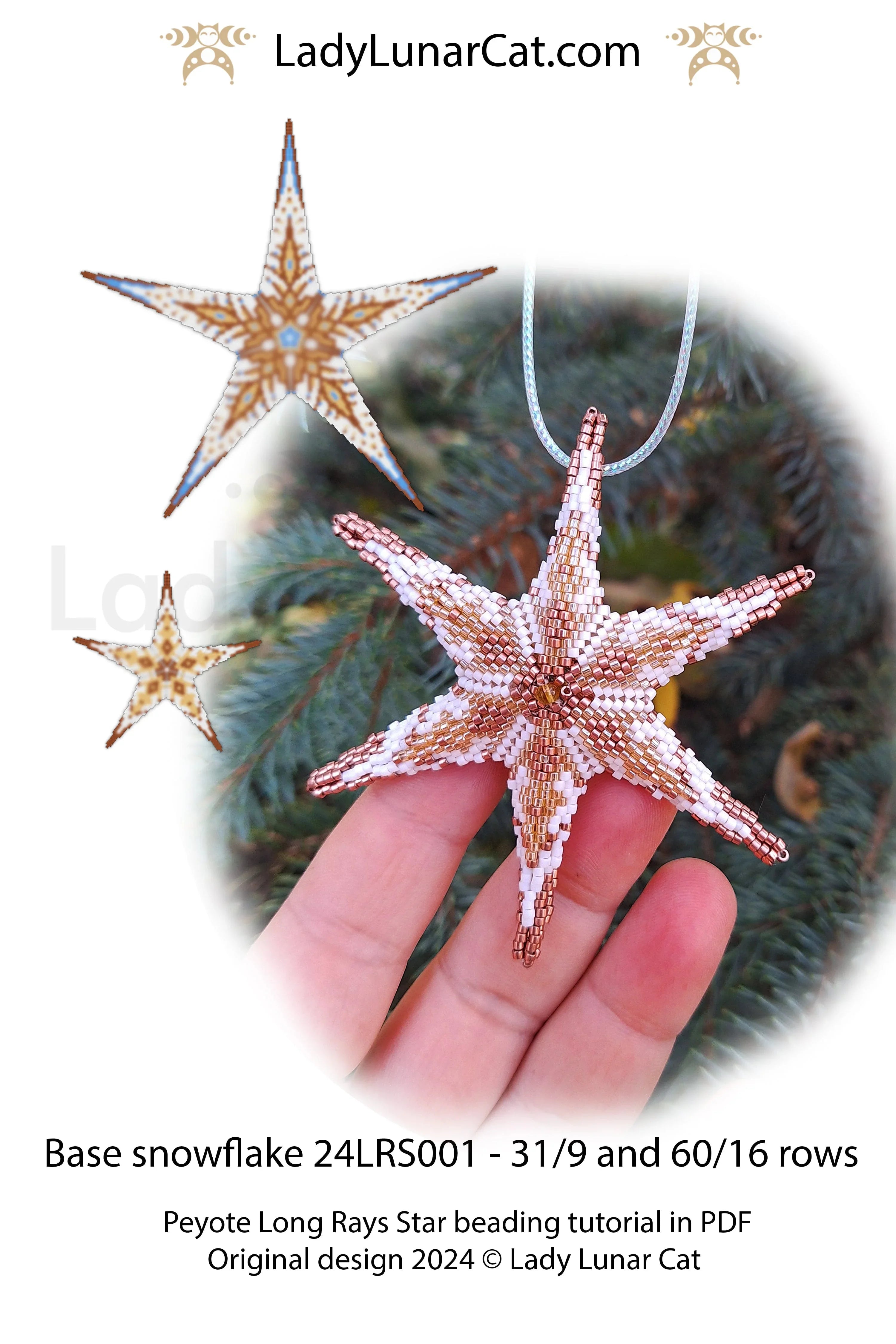 Base Snowflake Long Rays Star pattern - peyote 2 sizes beginner PDF LadyLunarCat