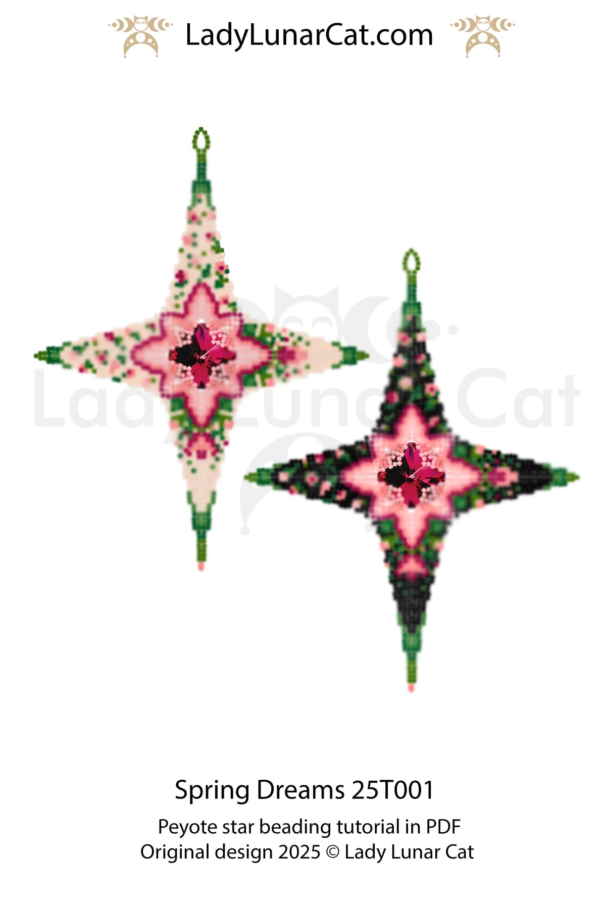 Spring Dreams peyote star decor - 3D floral star home decoration PDF LadyLunarCat