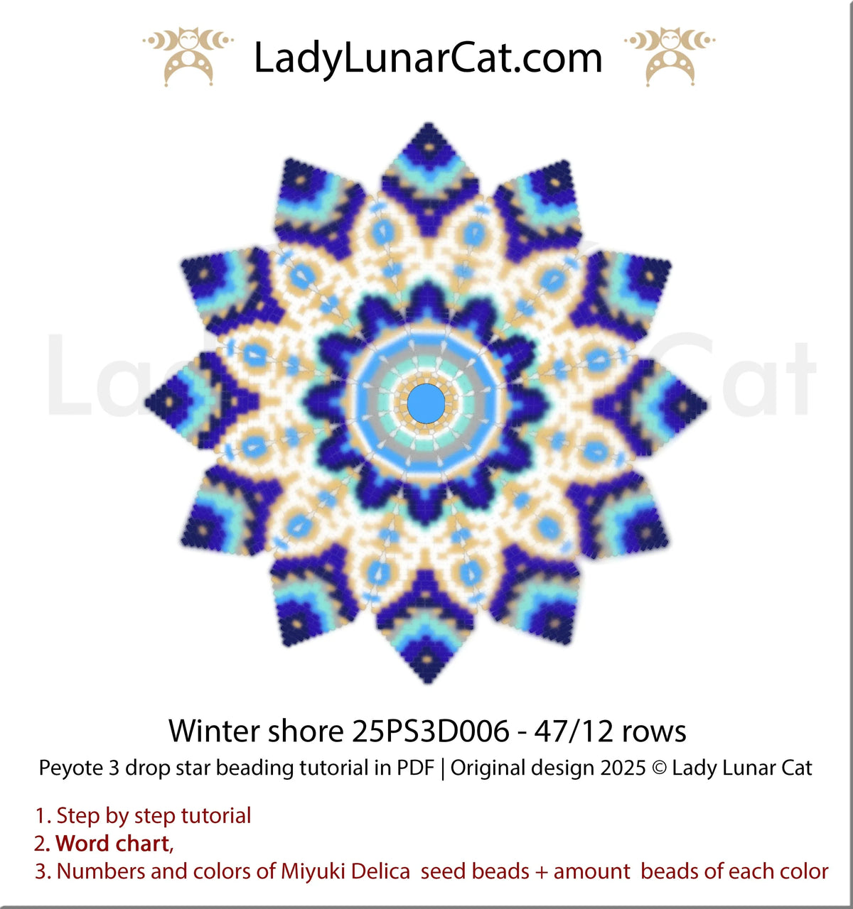 Winter Shore 3-in-1 PDF pattern - word chart and color legend all 3 designs LadyLunarCat
