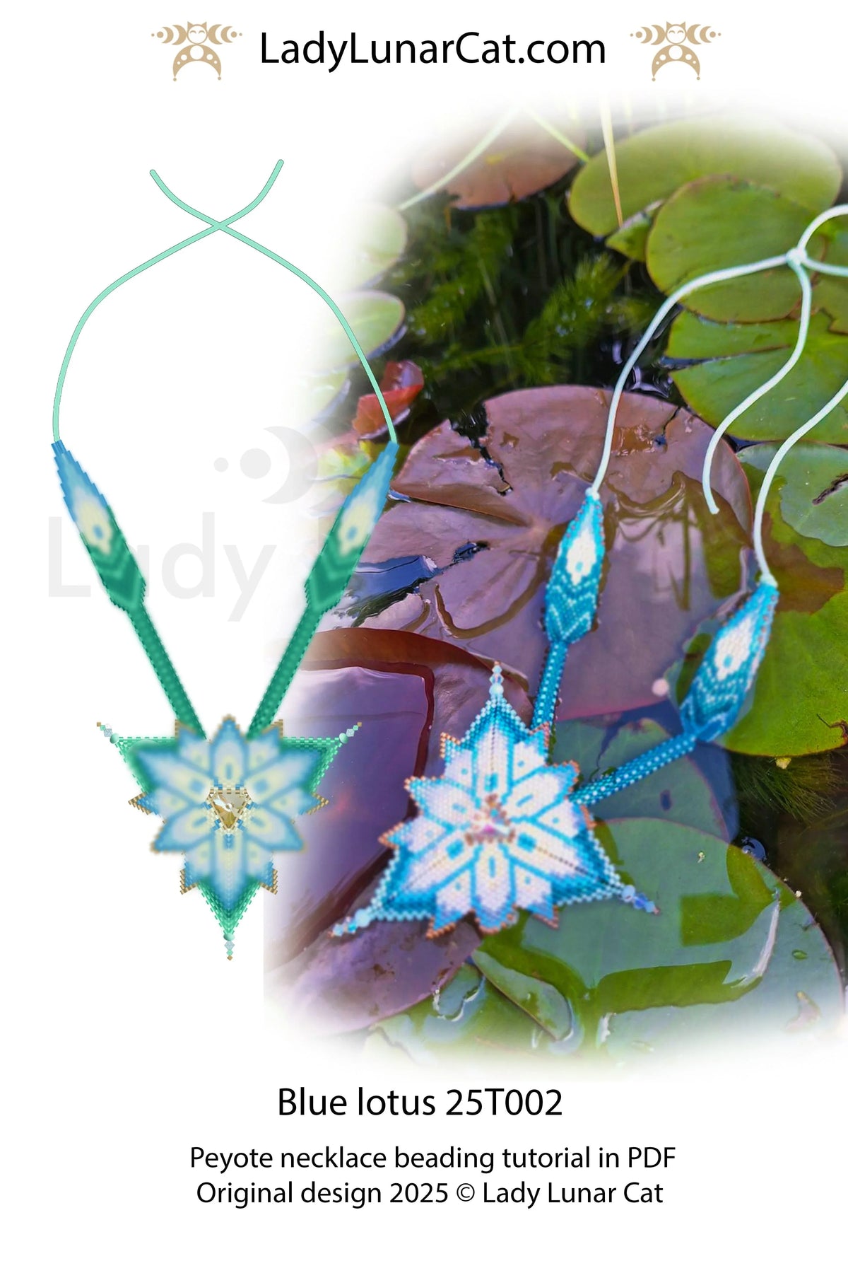 Blue Lotus necklace colorway - blue floral tones Miyuki Delica instant download LadyLunarCat