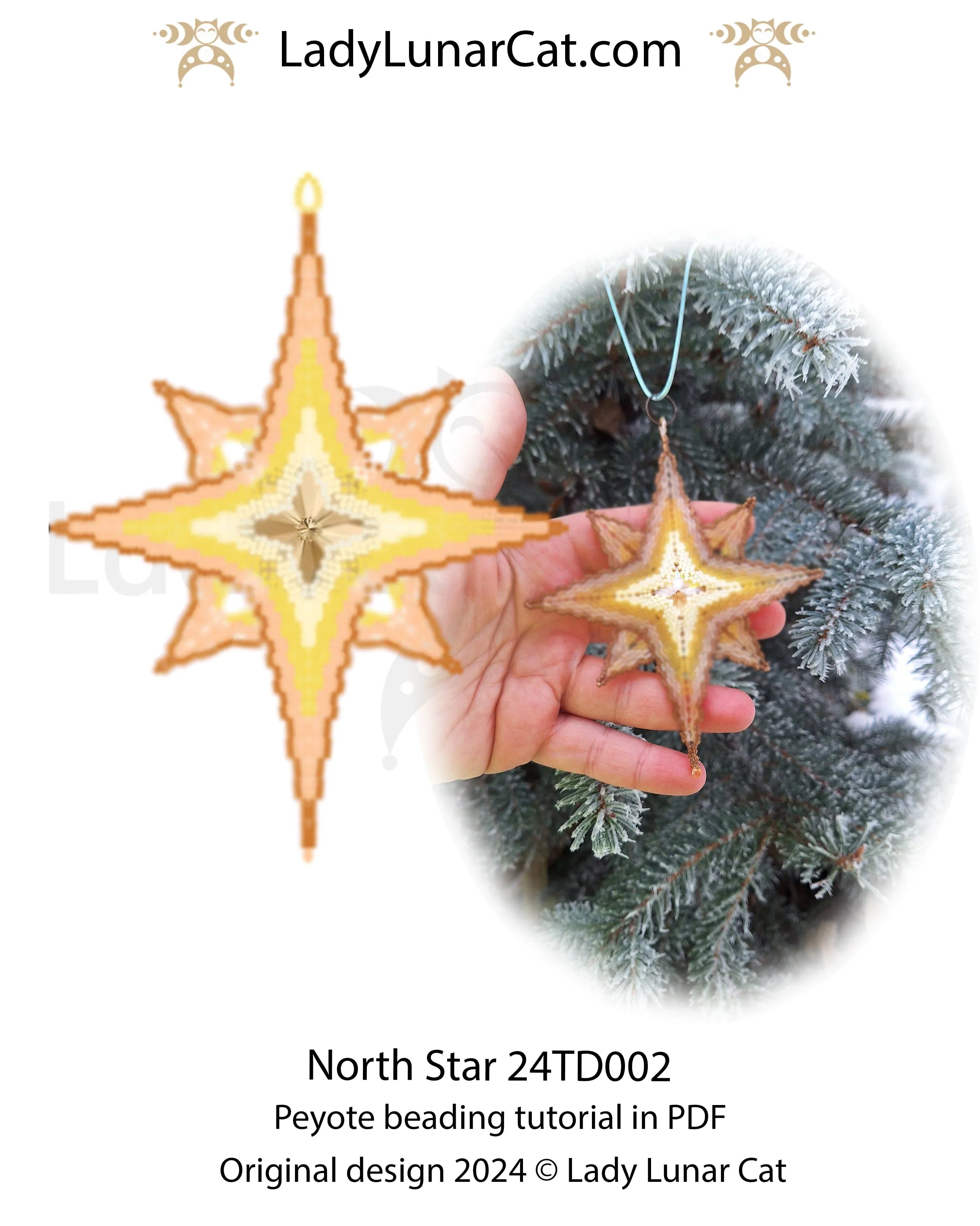 North Star Christmas peyote tutorial - 3D star 13x10.5 cm beginner PDF LadyLunarCat