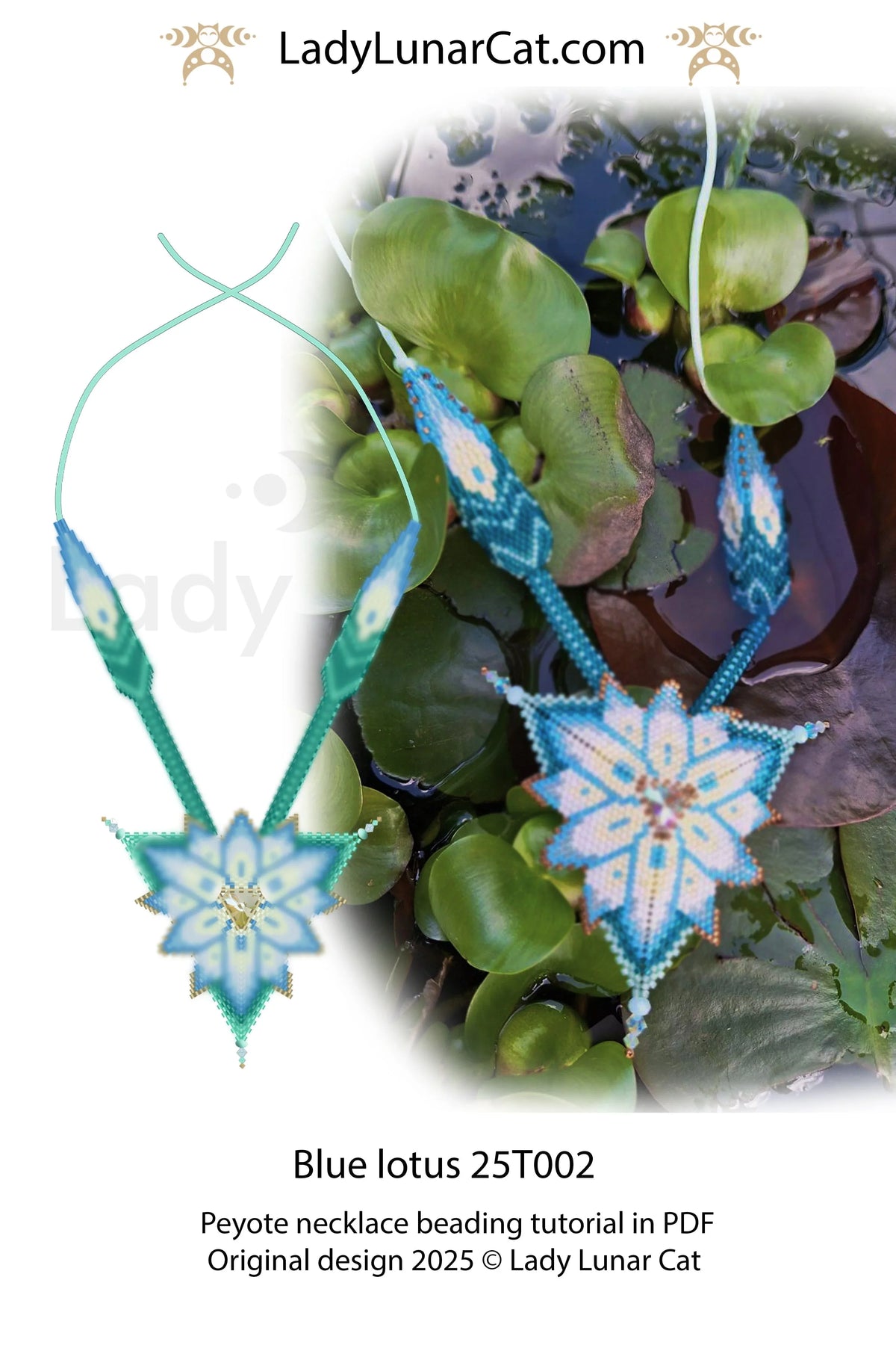 Blue Lotus beading tutorial page - illustrated step by step peyote herringbone LadyLunarCat