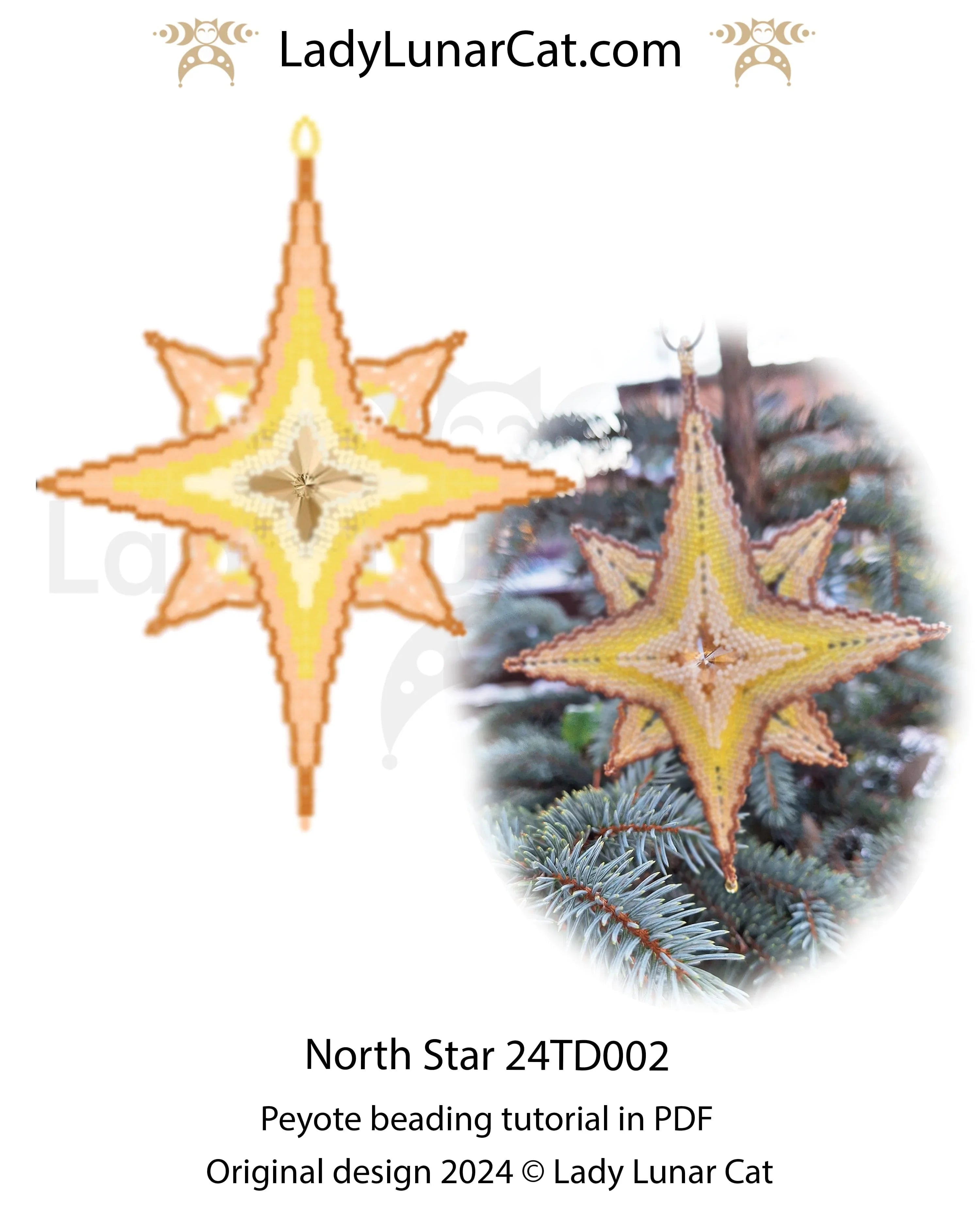 North Star peyote star colorway 1 - classic christmas ornament design LadyLunarCat