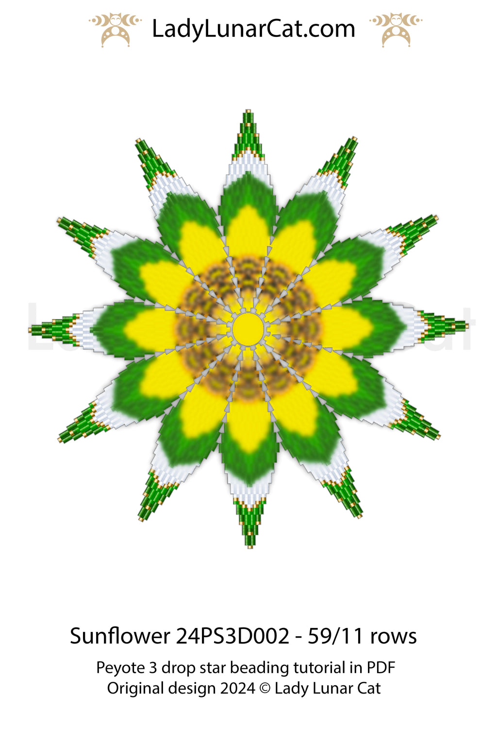 Peyote 2 drop star pattern for beading - Lotus of the Lunar Pond 60/16 rows and 24/7 rows (Suitable for beginners) (Copy) LadyLunarCat
