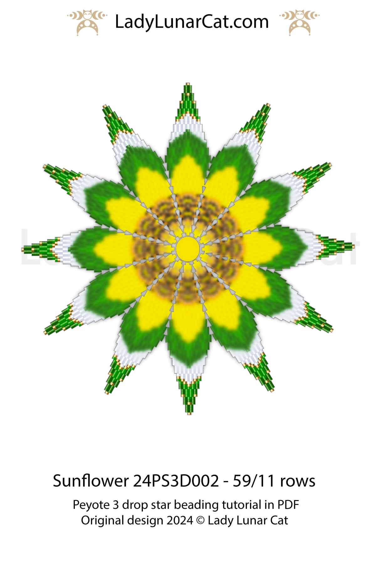 Sunflower peyote star tutorial - step by step beginner beading PDF LadyLunarCat