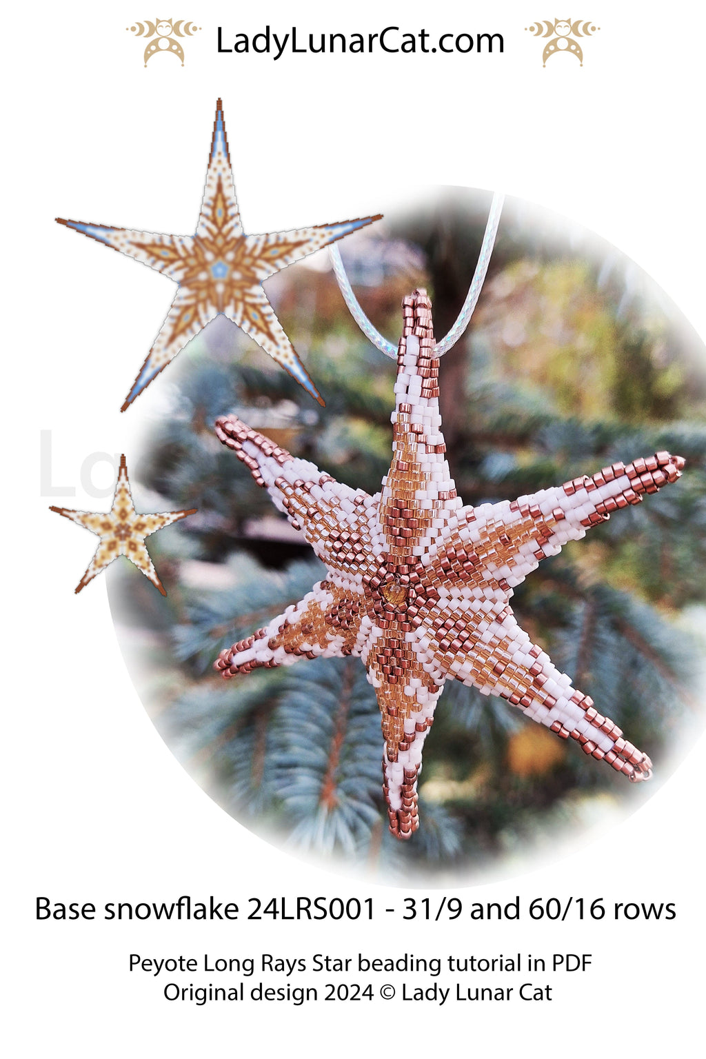 Long Rays Star basic peyote tutorial for beading - Beginner-Friendly pattern LadyLunarCat