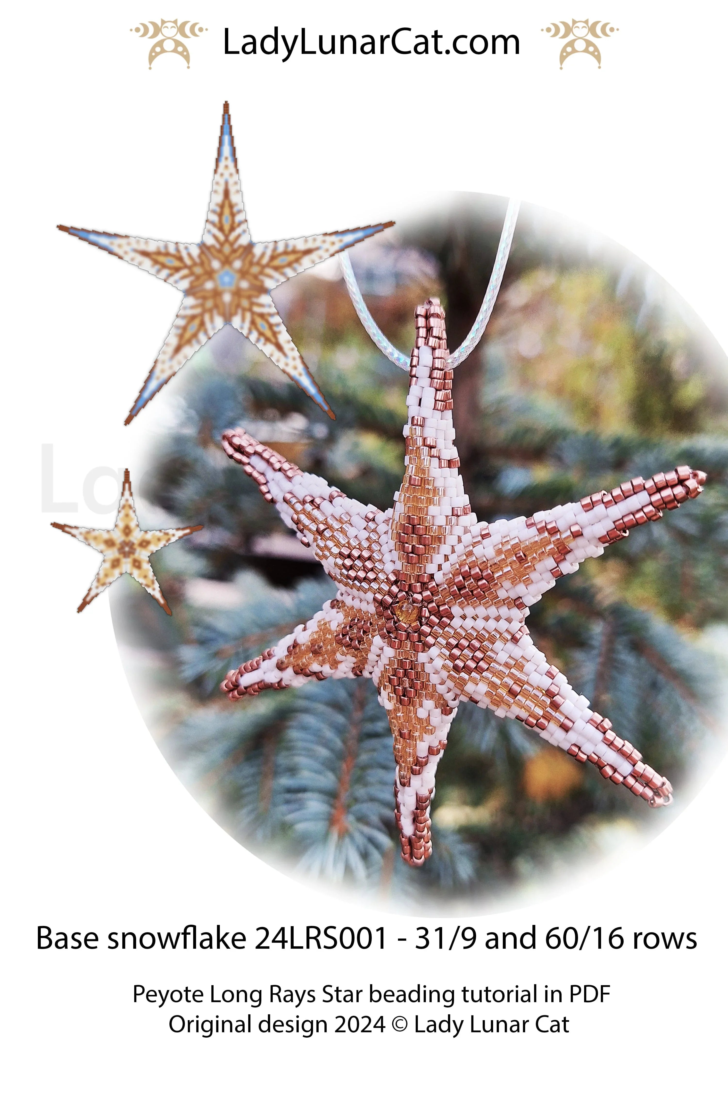 Long Rays Star colorway 2 - Base Snowflake blue winter beading pattern LadyLunarCat