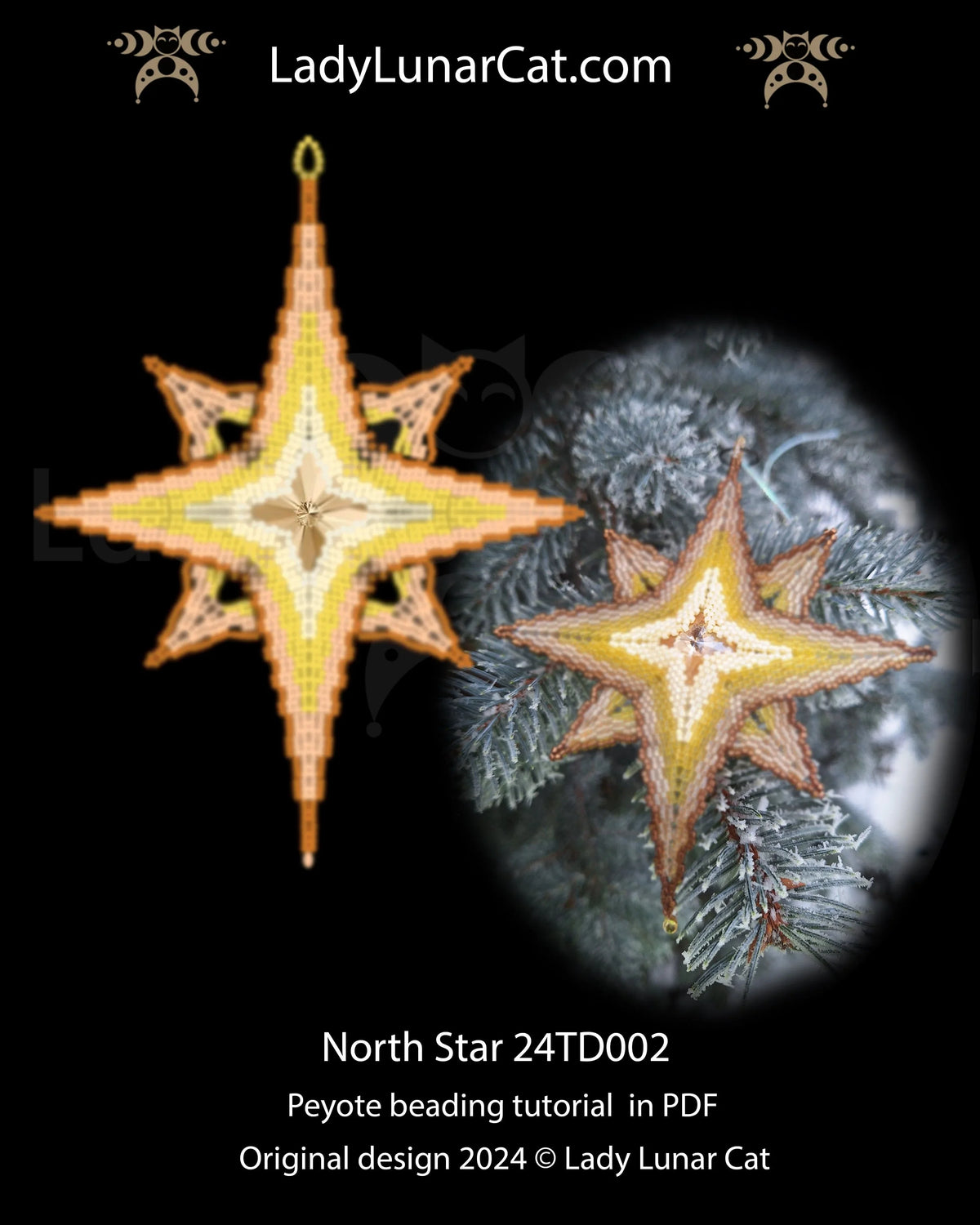 North Star beaded star detail - 3D peyote stitch structure close up LadyLunarCat