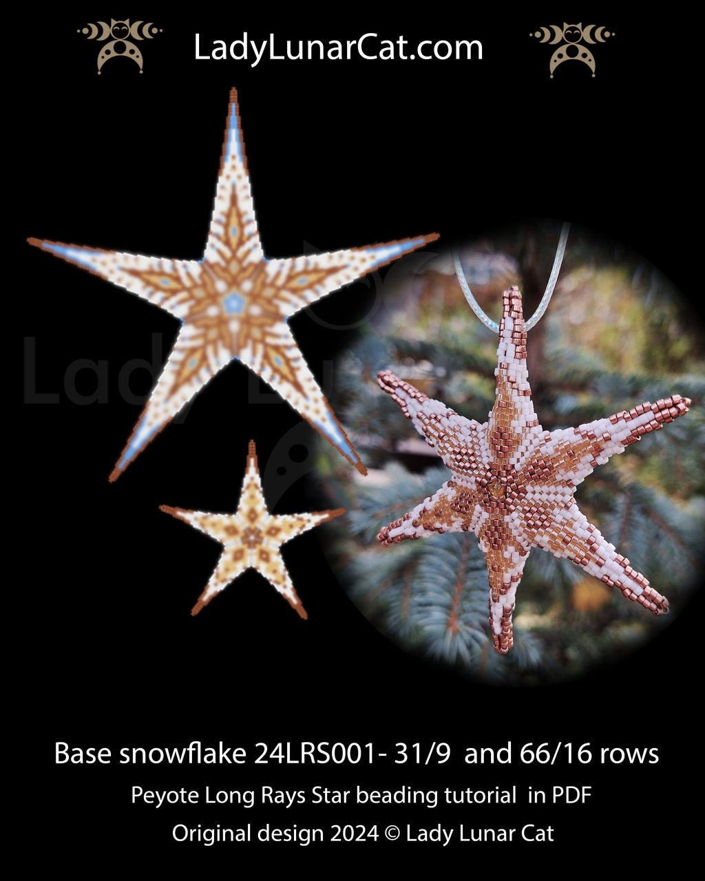 Long Rays Star basic peyote tutorial for beading - Beginner-Friendly pattern LadyLunarCat