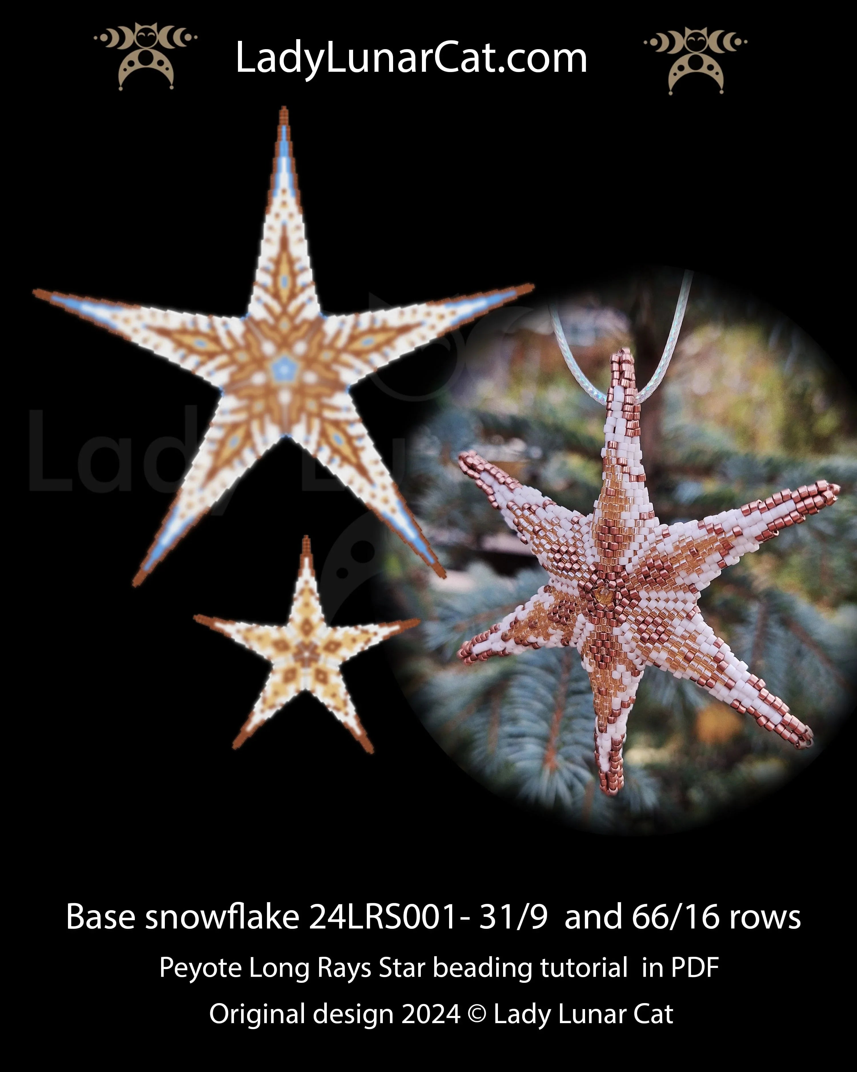 Long Rays Star basic peyote tutorial for beading - Beginner-Friendly pattern LadyLunarCat
