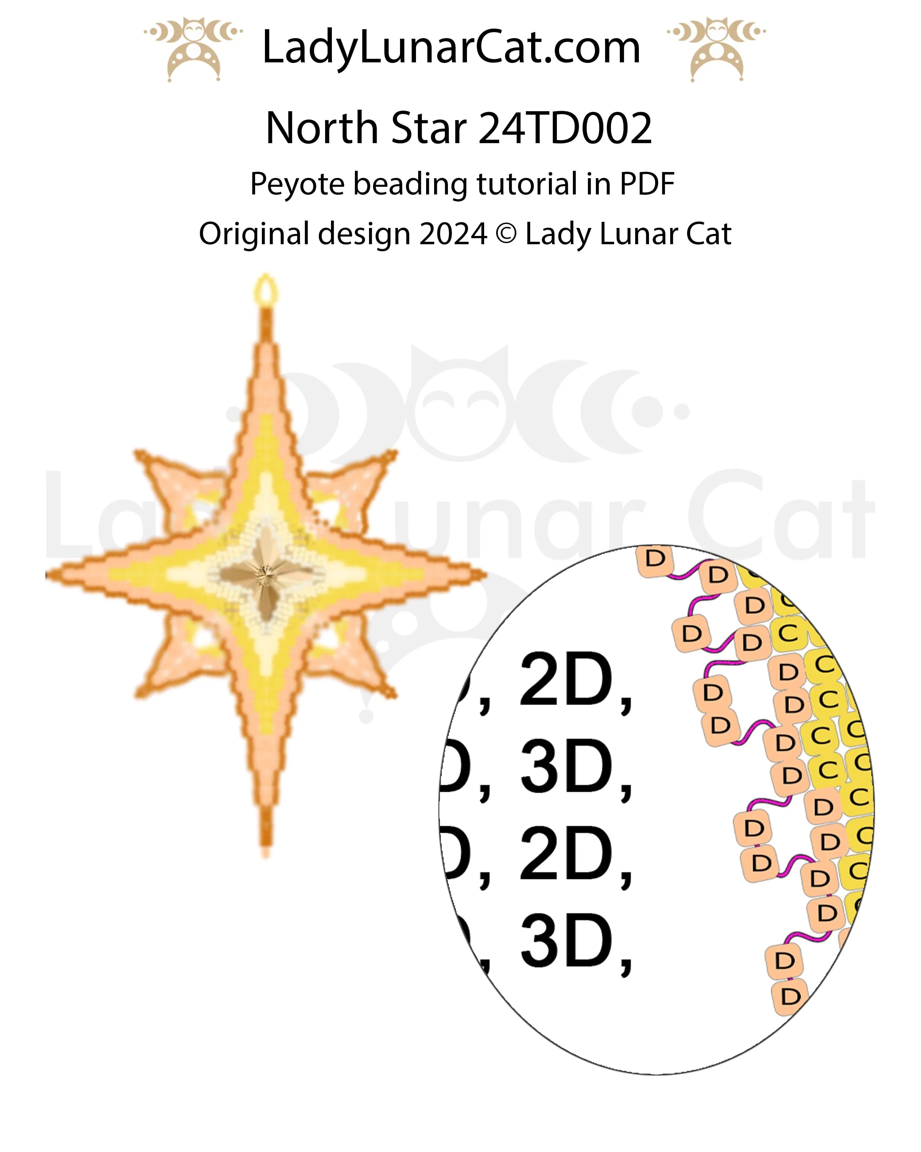 North Star beaded star full view - christmas peyote 5 colors Miyuki Delica LadyLunarCat
