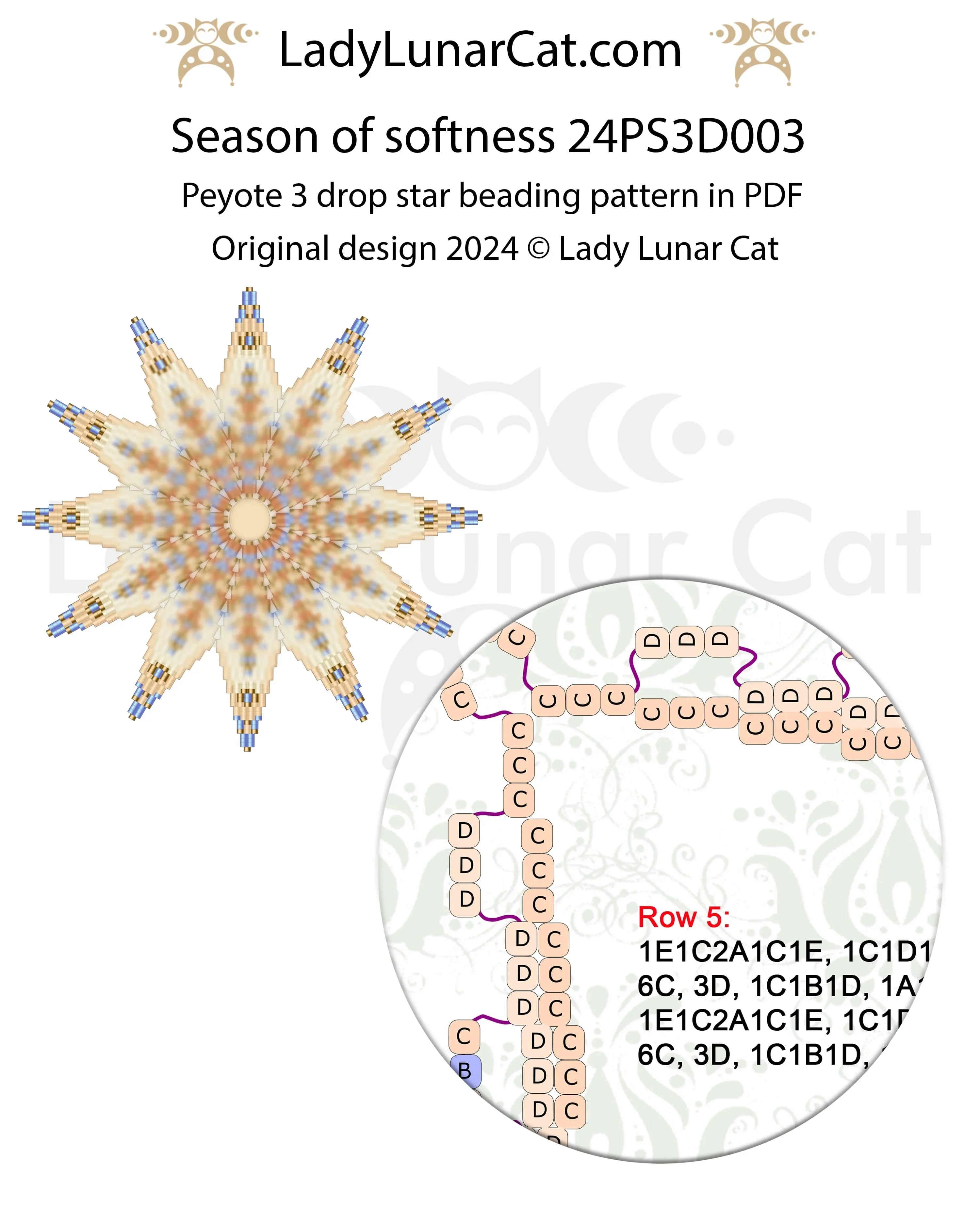 Season of Softness peyote star full view - soft winter palette 5 colors Miyuki Delica LadyLunarCat