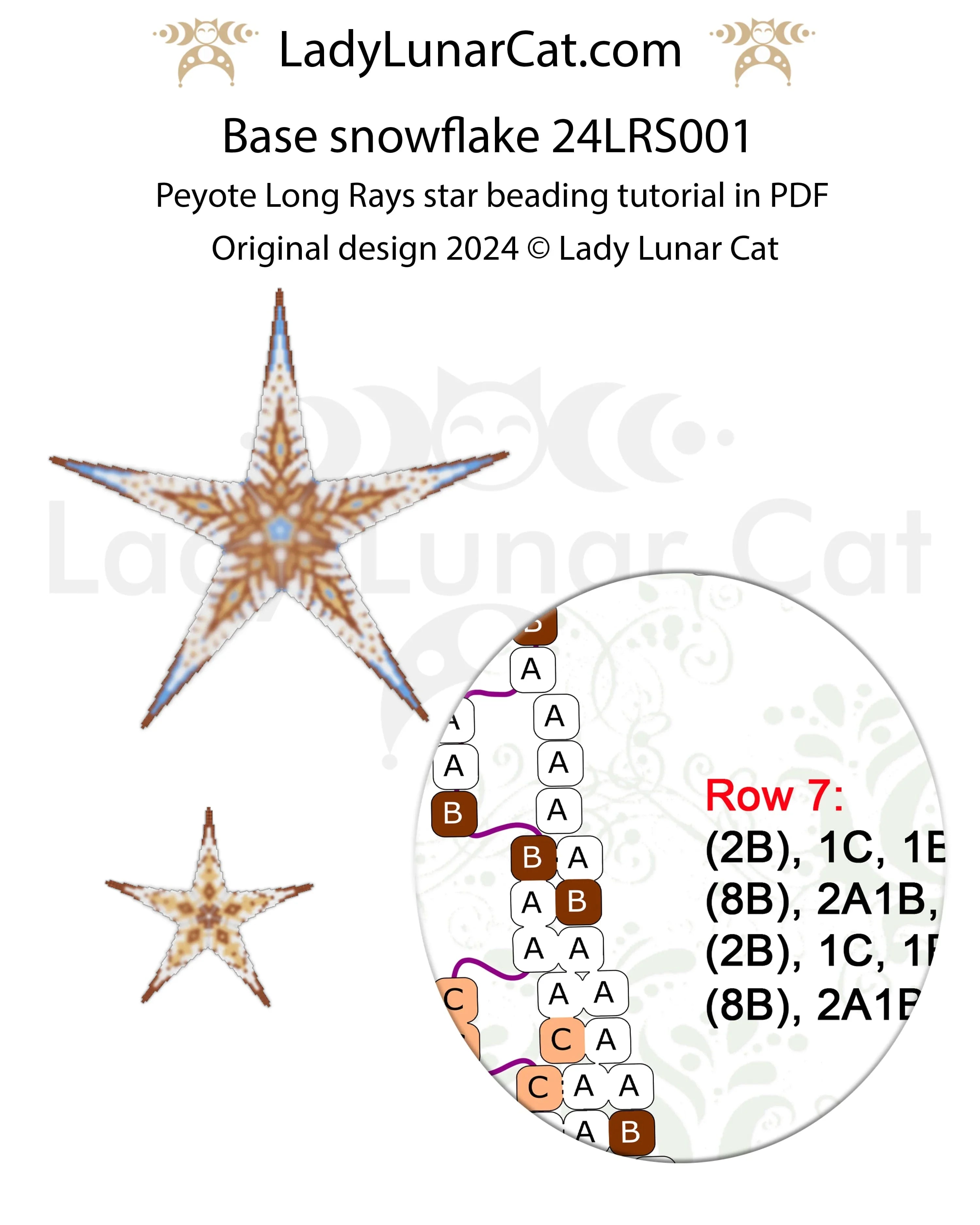 Long Rays Star small size - Base Snowflake 31 beads 9 rows peyote PDF LadyLunarCat
