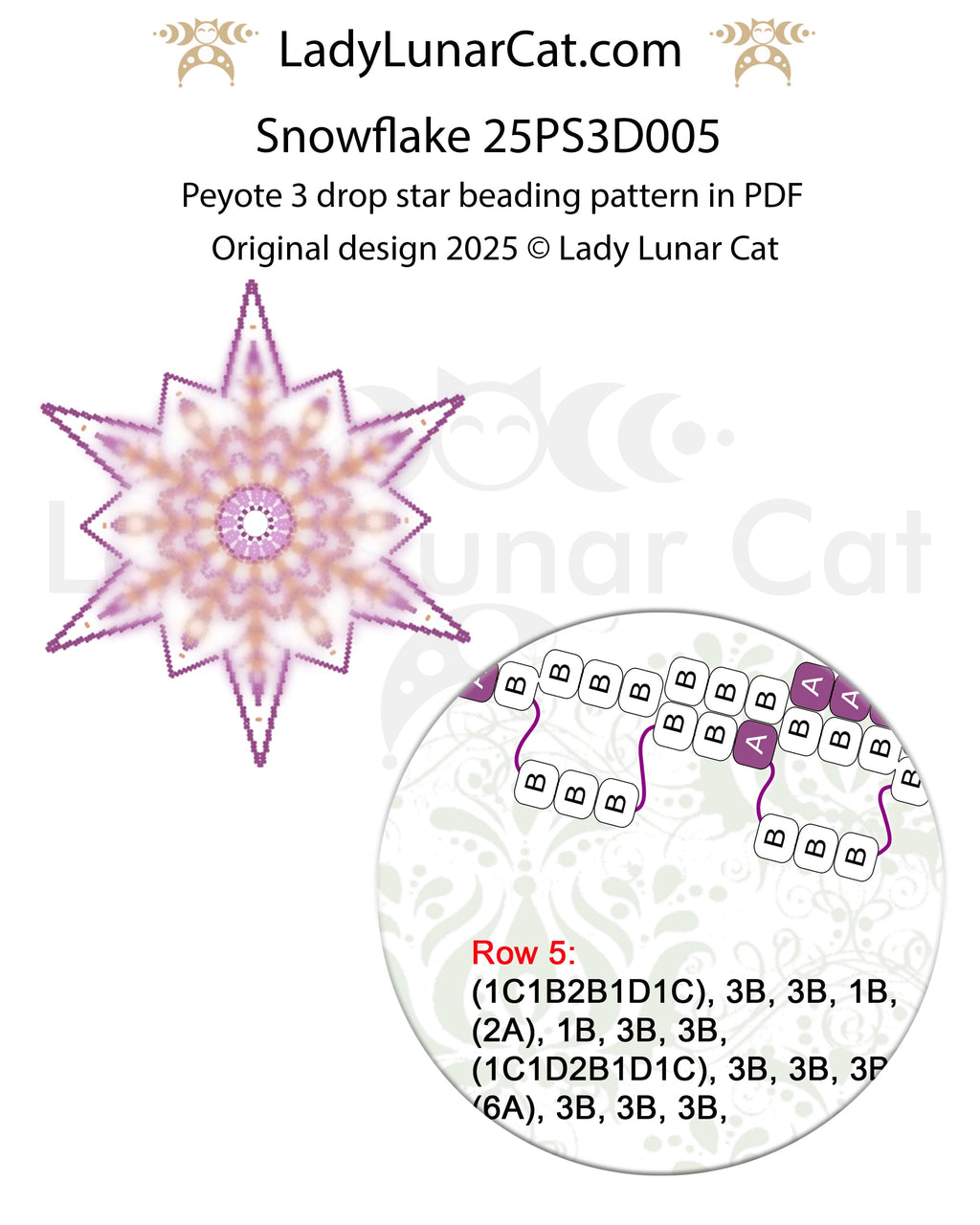 Snowflake peyote 3 drop star pattern for beading - Beginner-Friendly tutorial LadyLunarCat