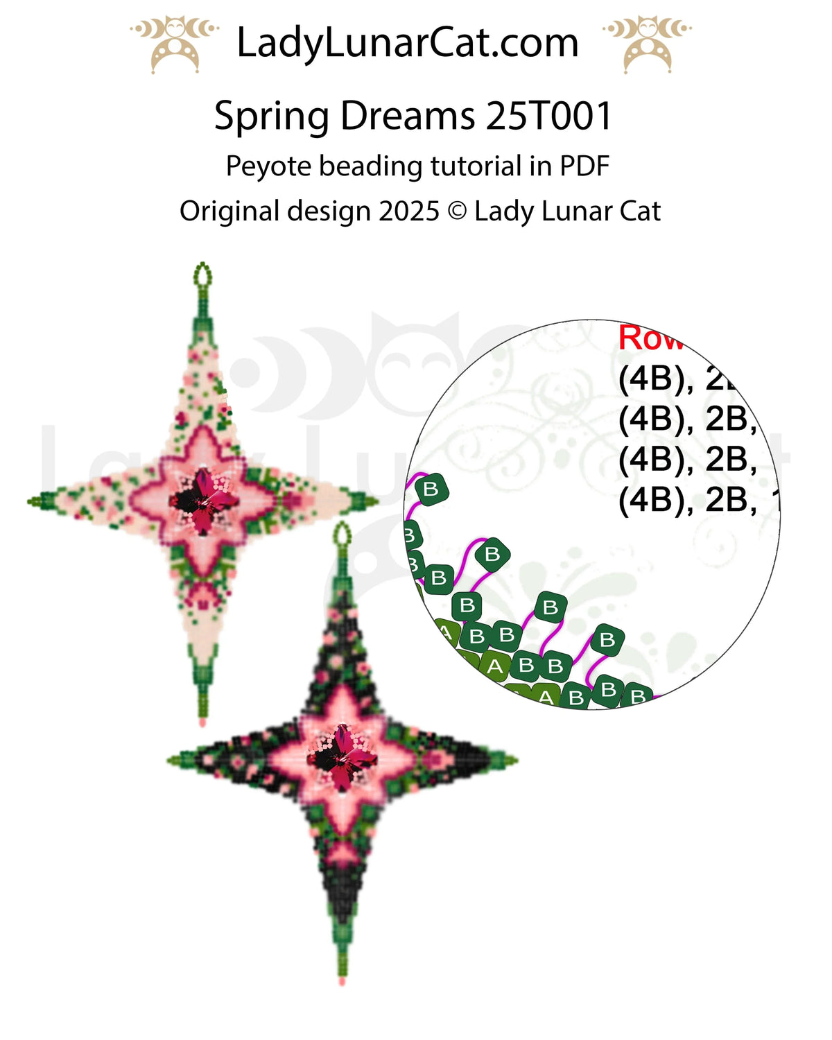 Spring Dreams peyote star pattern preview - floral rose design overview LadyLunarCat