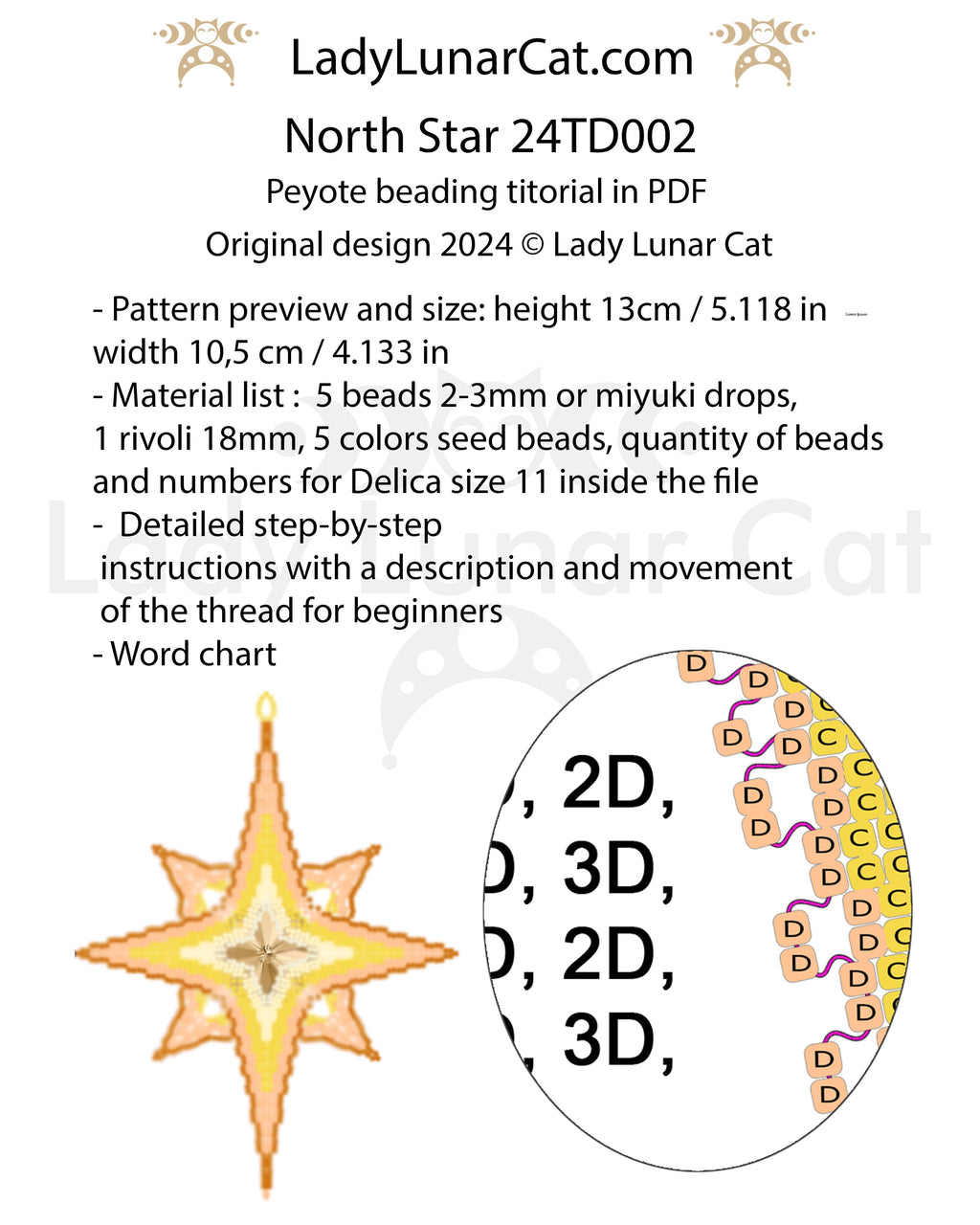 Long Rays Star basic peyote tutorial for beading - Beginner-Friendly pattern (Copy) LadyLunarCat