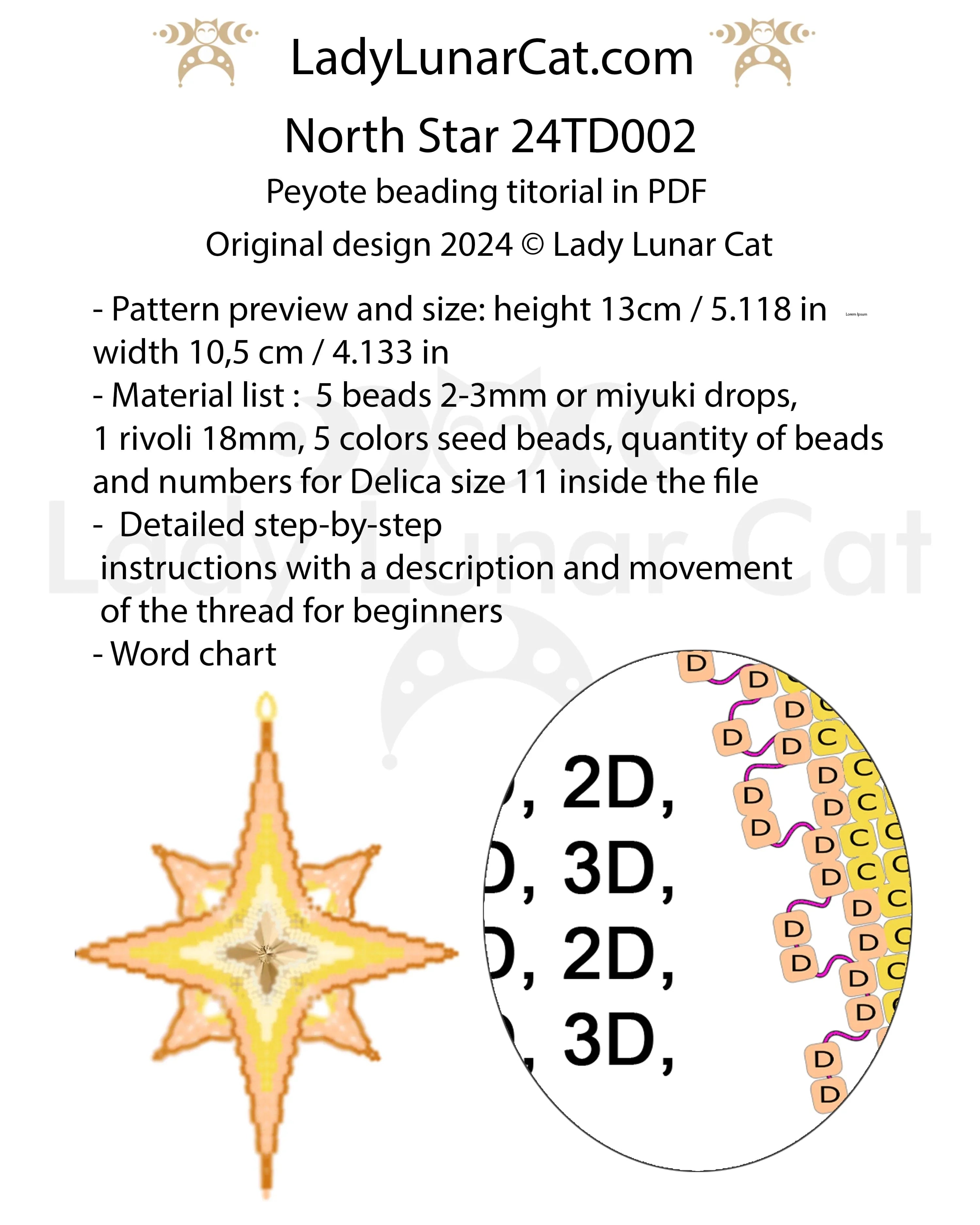 North Star beaded star colorway 2 - winter celestial peyote PDF LadyLunarCat