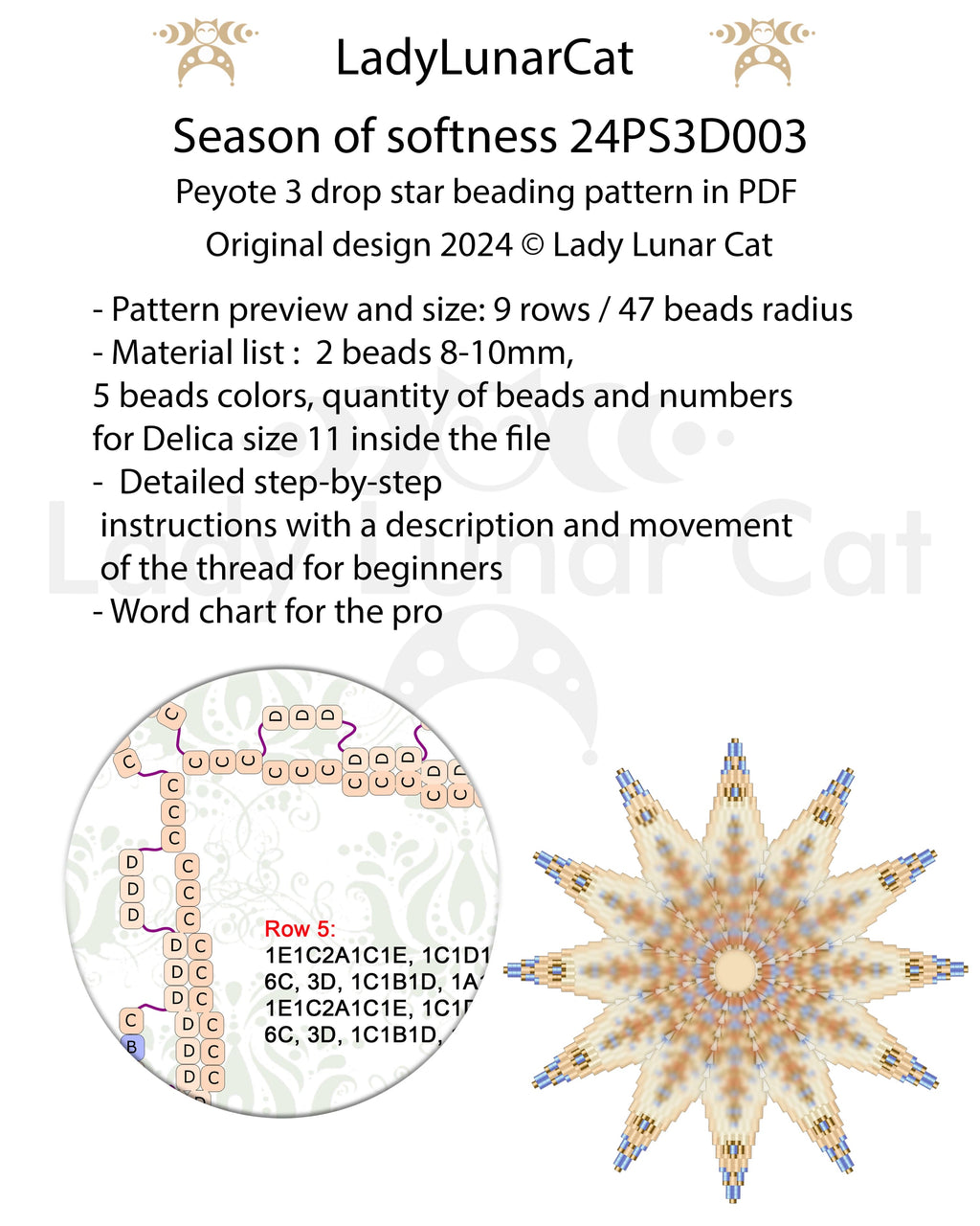 Basic peyote 3 drop star pattern for beading - Beginner-Friendly tutorial LadyLunarCat