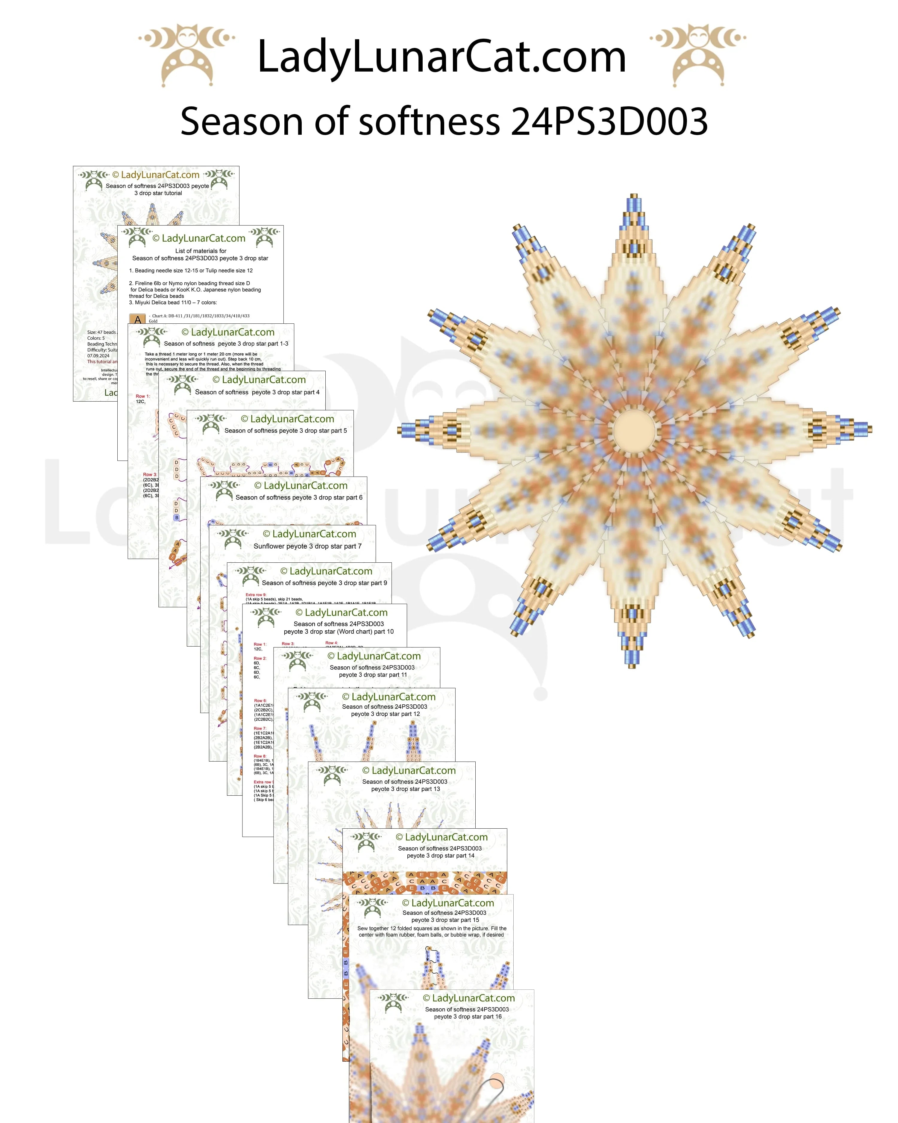 Season of Softness peyote 3 drop star - graph chart detail 47 beads LadyLunarCat