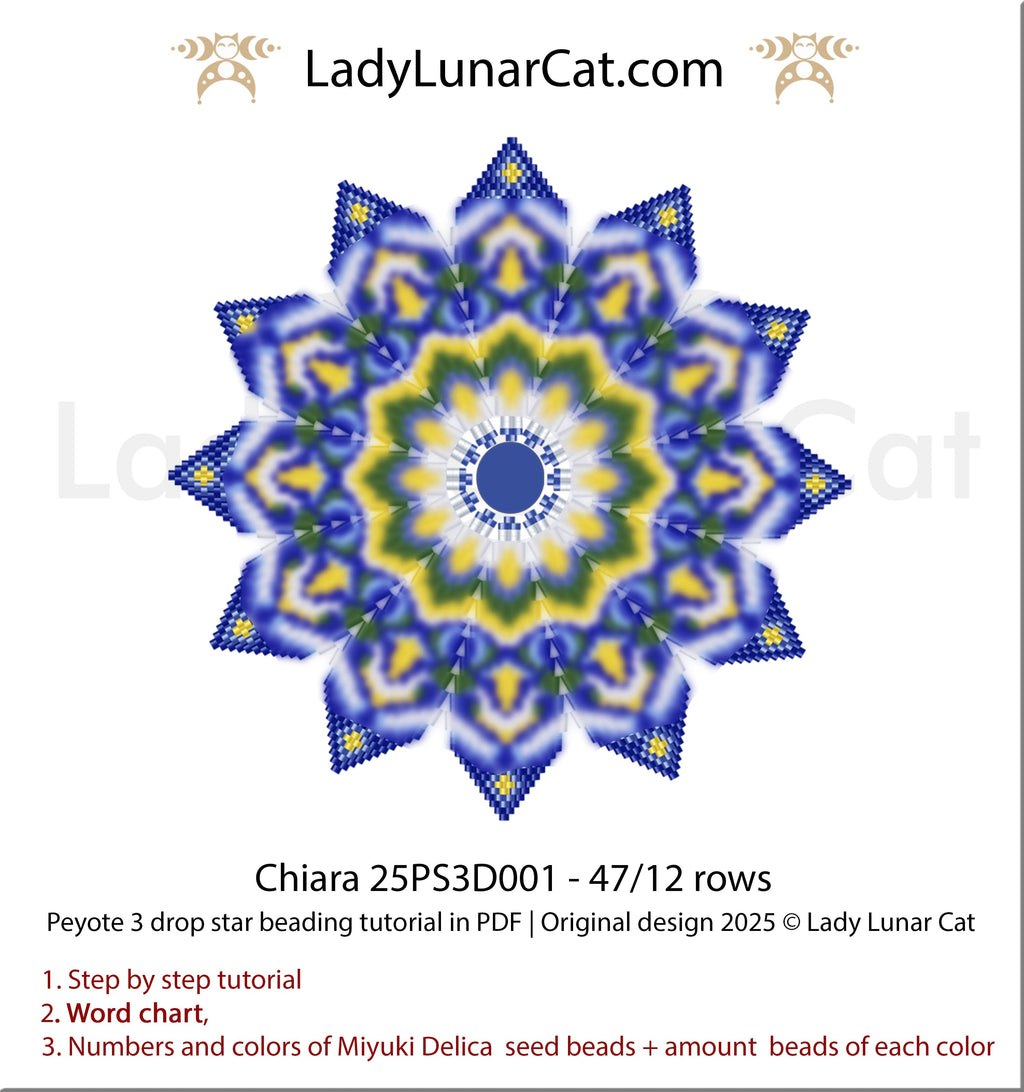 Blue peyote 3 drop star pattern for beading - Beginner-Friendly tutorial LadyLunarCat