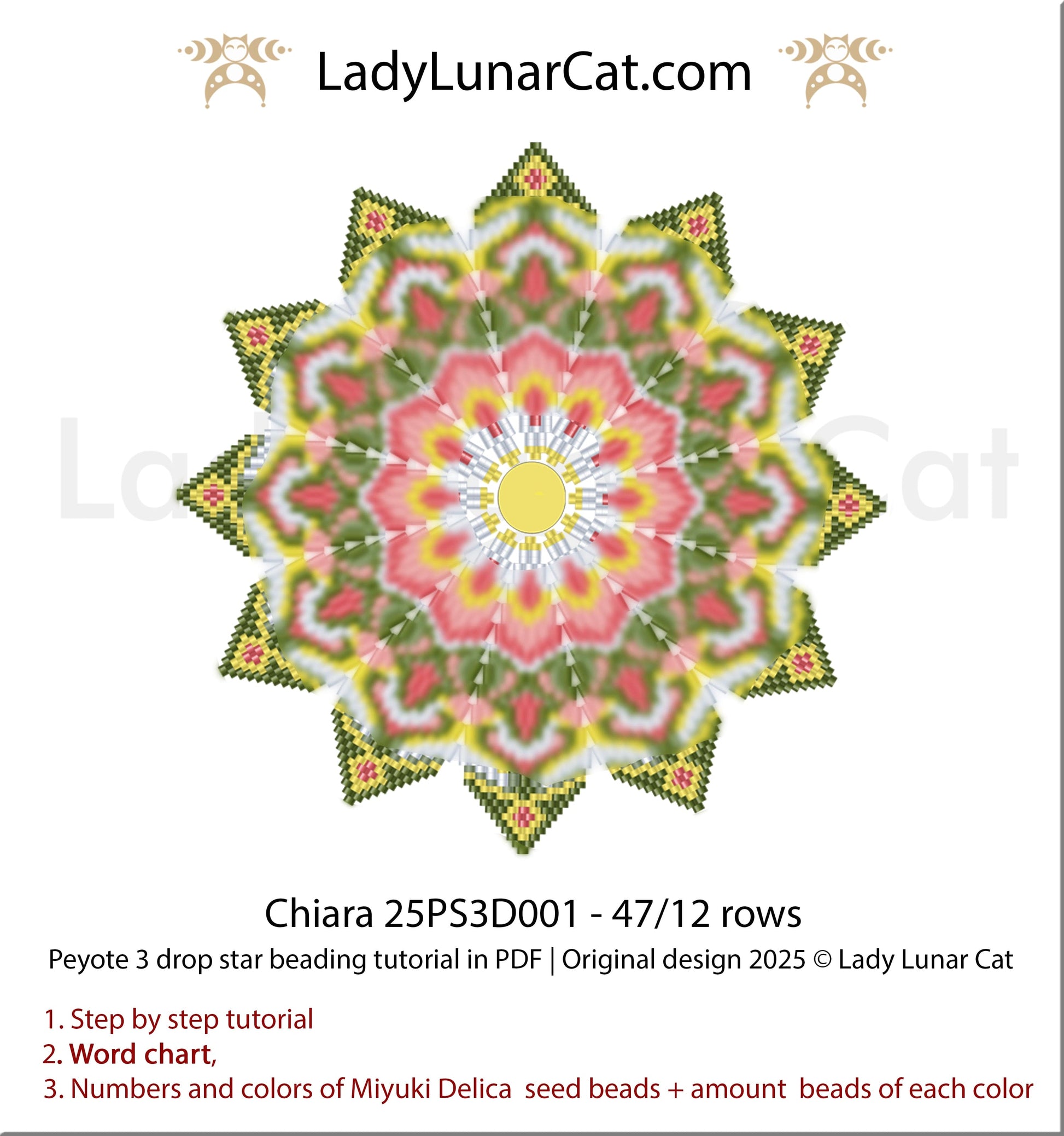 Blue peyote 3 drop star pattern for beading - Beginner-Friendly tutorial LadyLunarCat