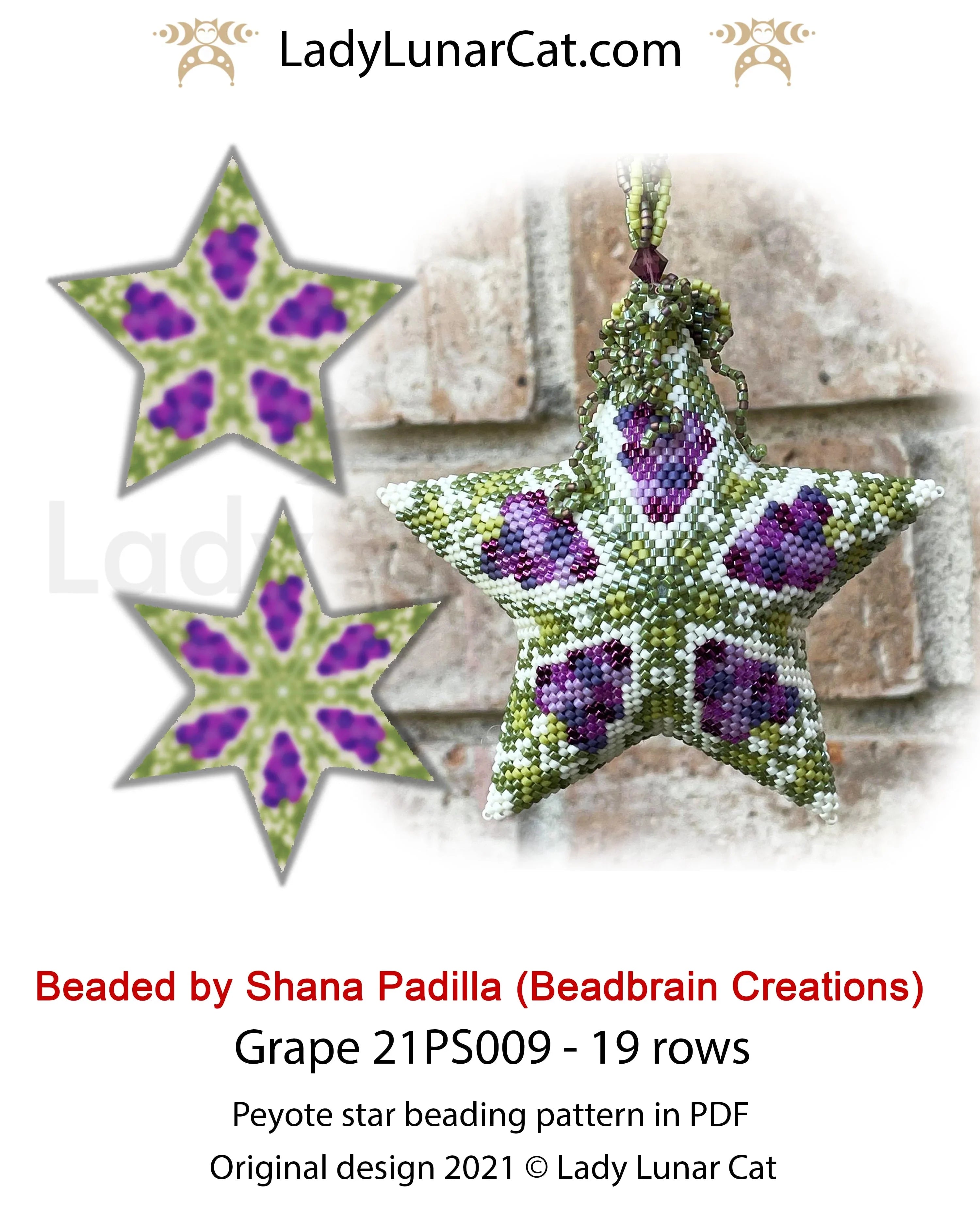 Grape peyote star - 37 beads 19 rows 7 colors fruit nature PDF LadyLunarCat