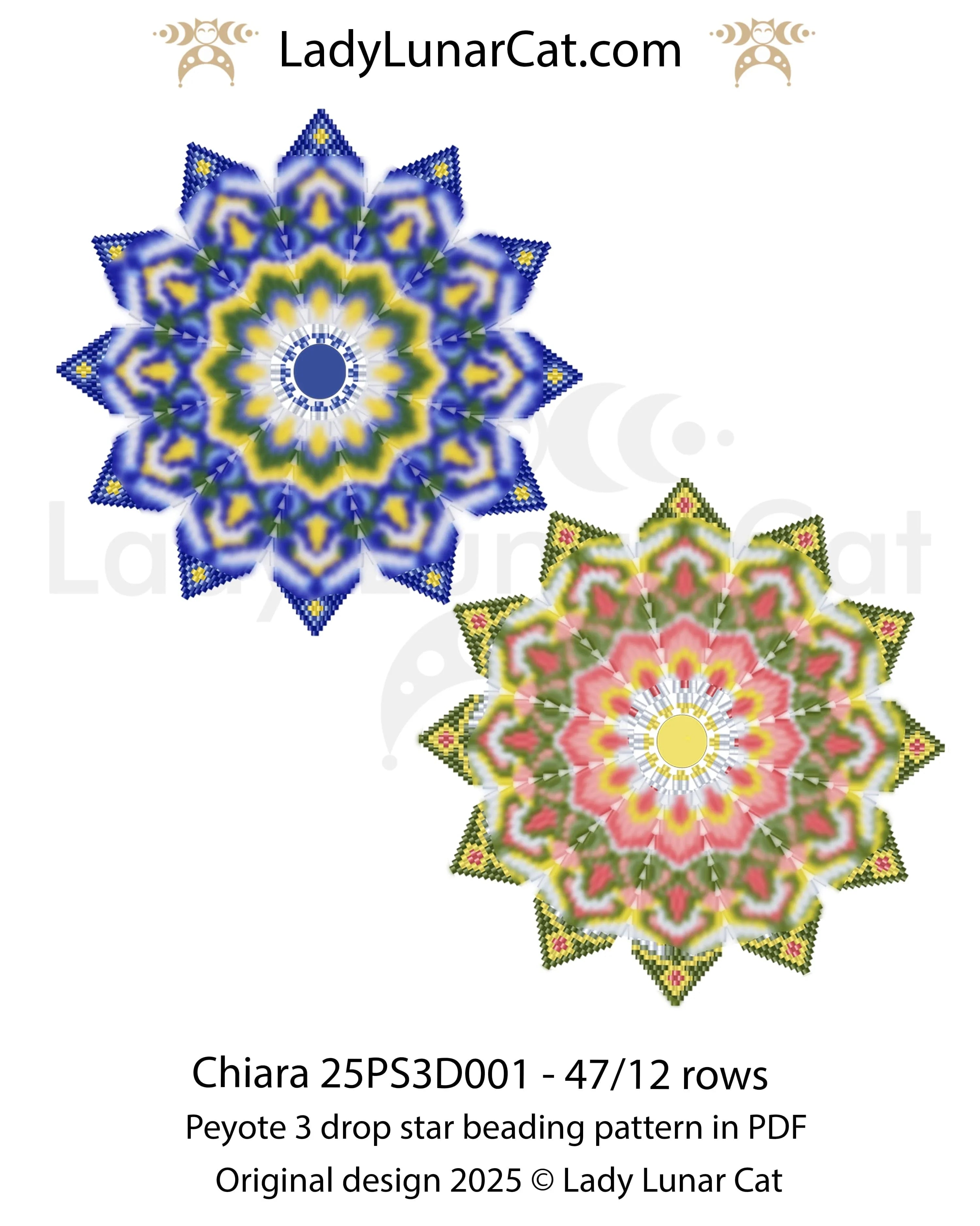 Chiara beaded star pattern - peyote 3 drop Italian majolica geometric design PDF LadyLunarCat