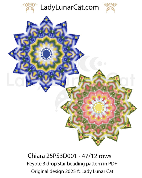 Chiara beaded star pattern - peyote 3 drop Italian majolica geometric design PDF LadyLunarCat