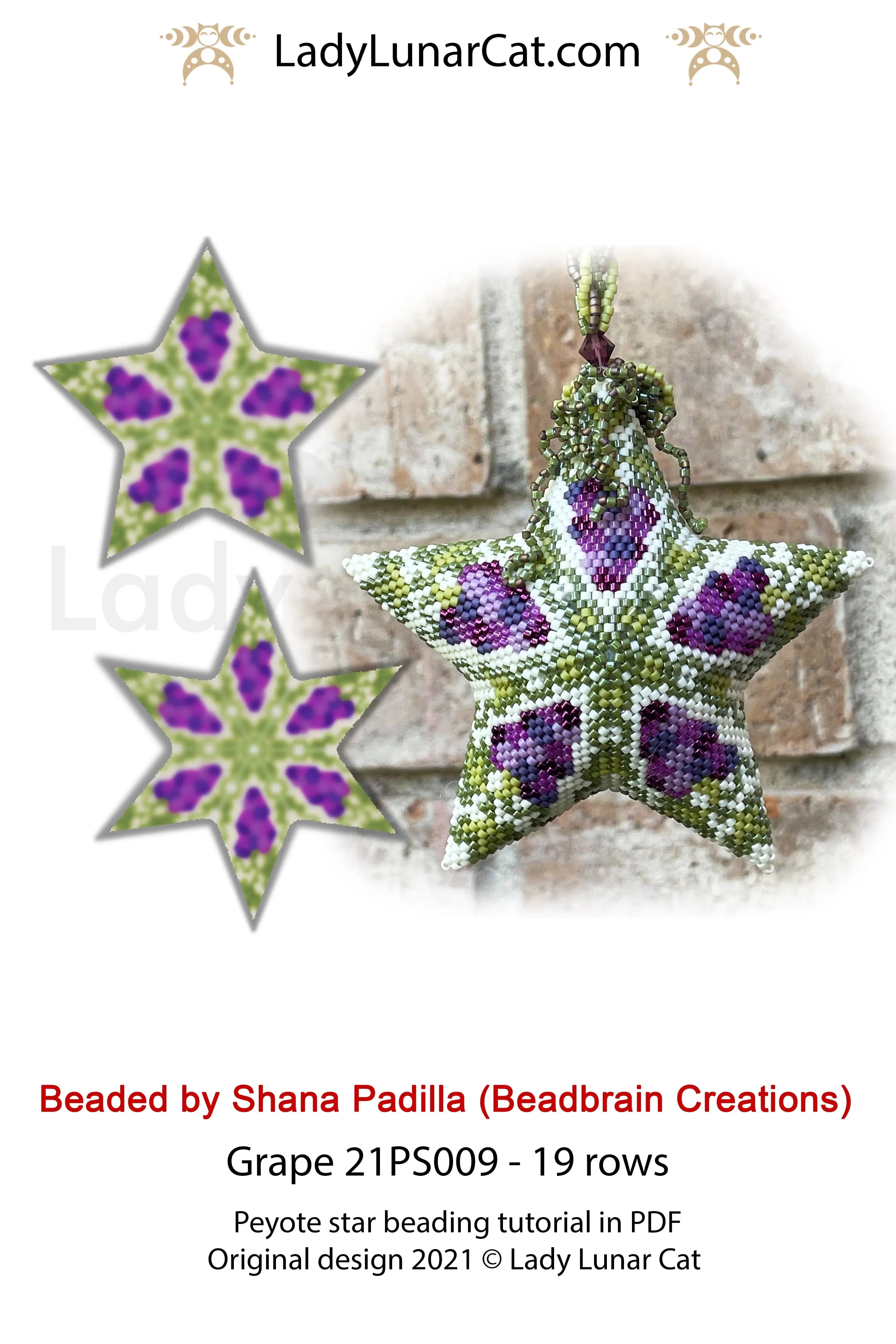 Grape peyote star pattern chart - word chart bead legend PDF LadyLunarCat
